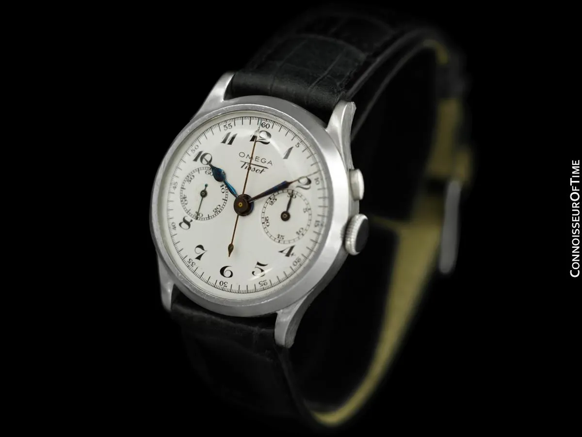 1930's Omega - Tissot Omega Caliber 28.9 (Lemania 13CH) Vintage Mens Midsize Chronograph - Stainless Steel