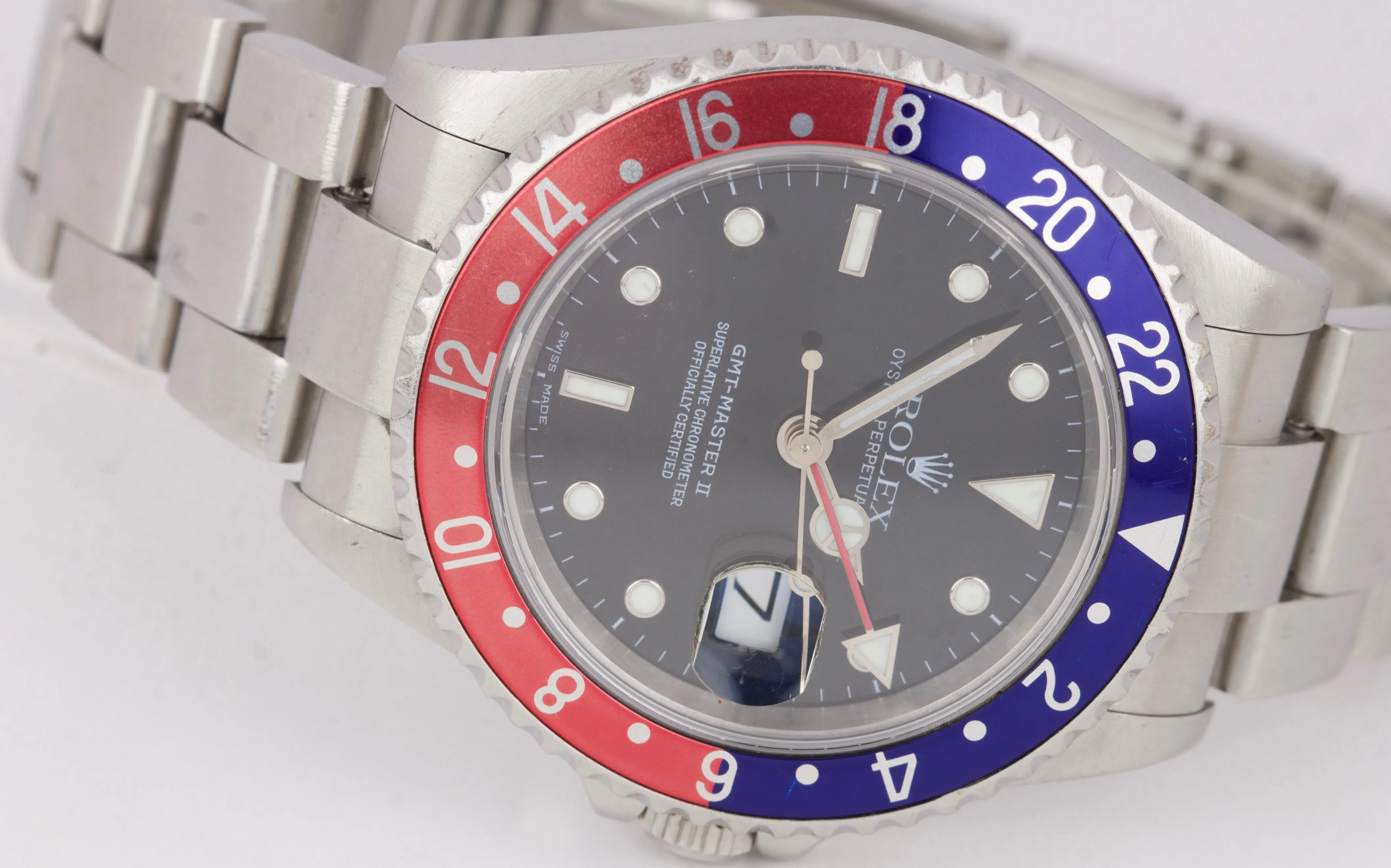 2004 Rolex GMT-Master II PEPSI Stainless Steel Black 40mm NO-HOLES Watch 16710
