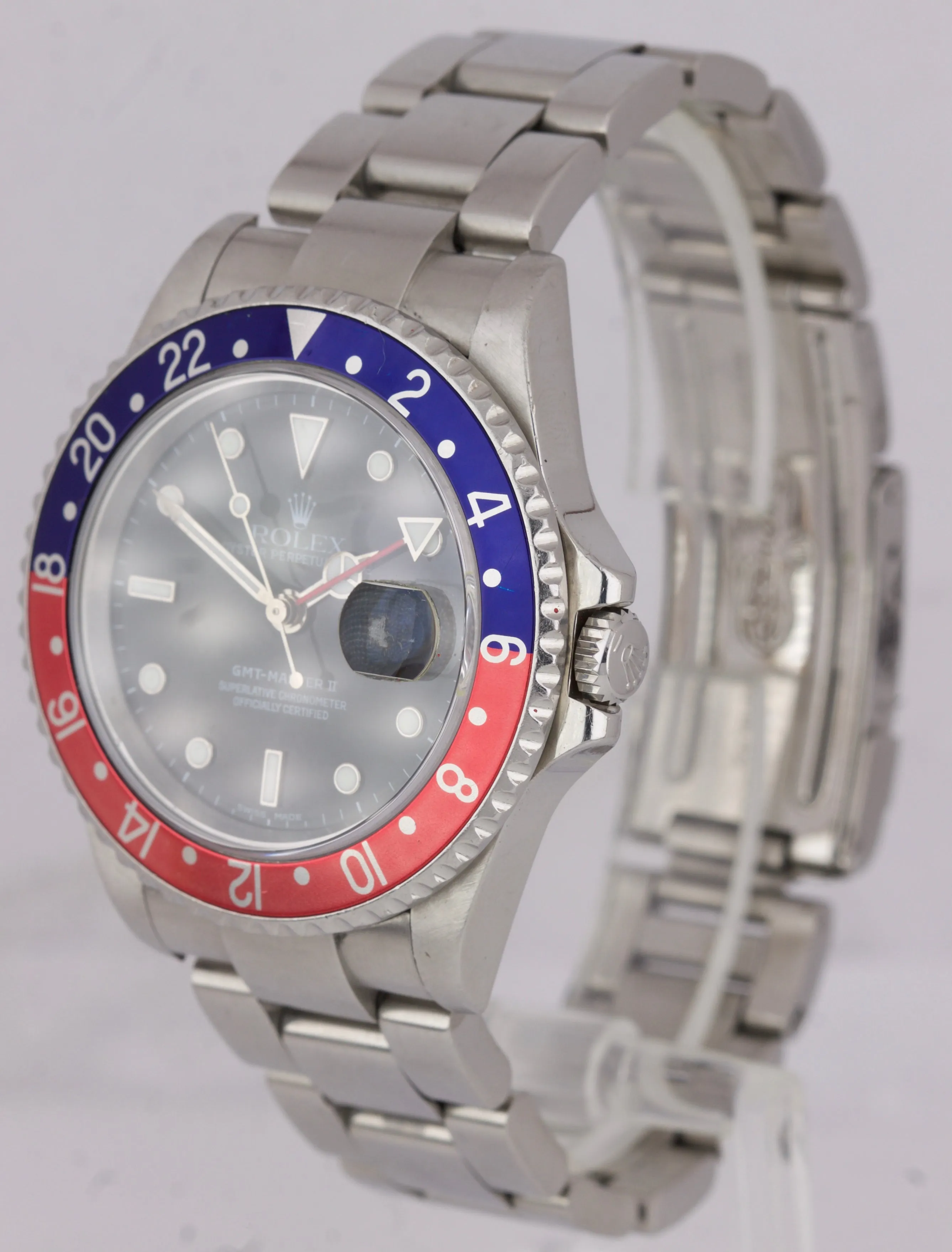 2004 Rolex GMT-Master II PEPSI Stainless Steel Black 40mm NO-HOLES Watch 16710