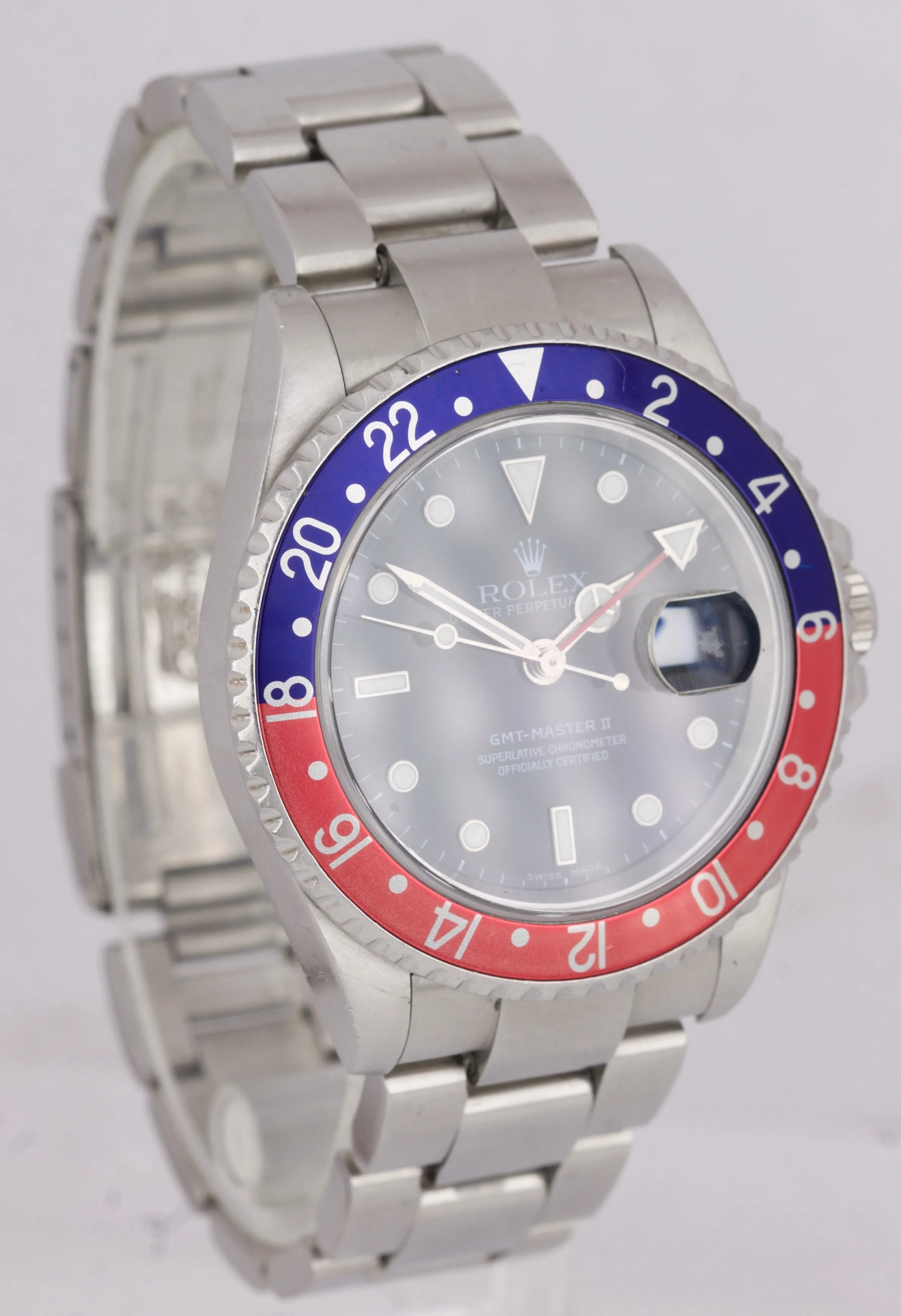 2004 Rolex GMT-Master II PEPSI Stainless Steel Black 40mm NO-HOLES Watch 16710