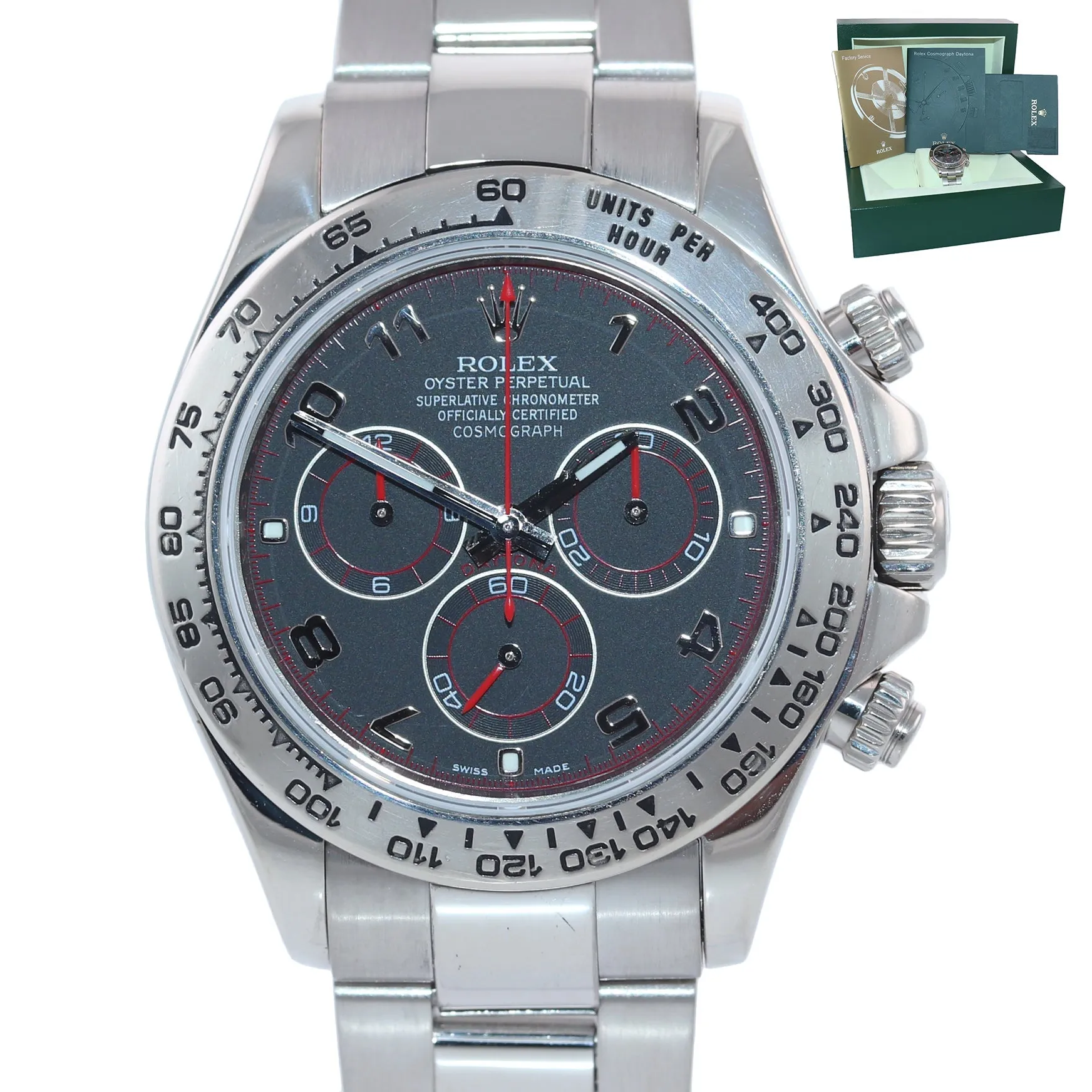 2008 Rolex Daytona Black Grey Arabic Racing Dial 116509 18k White Gold Watch Box