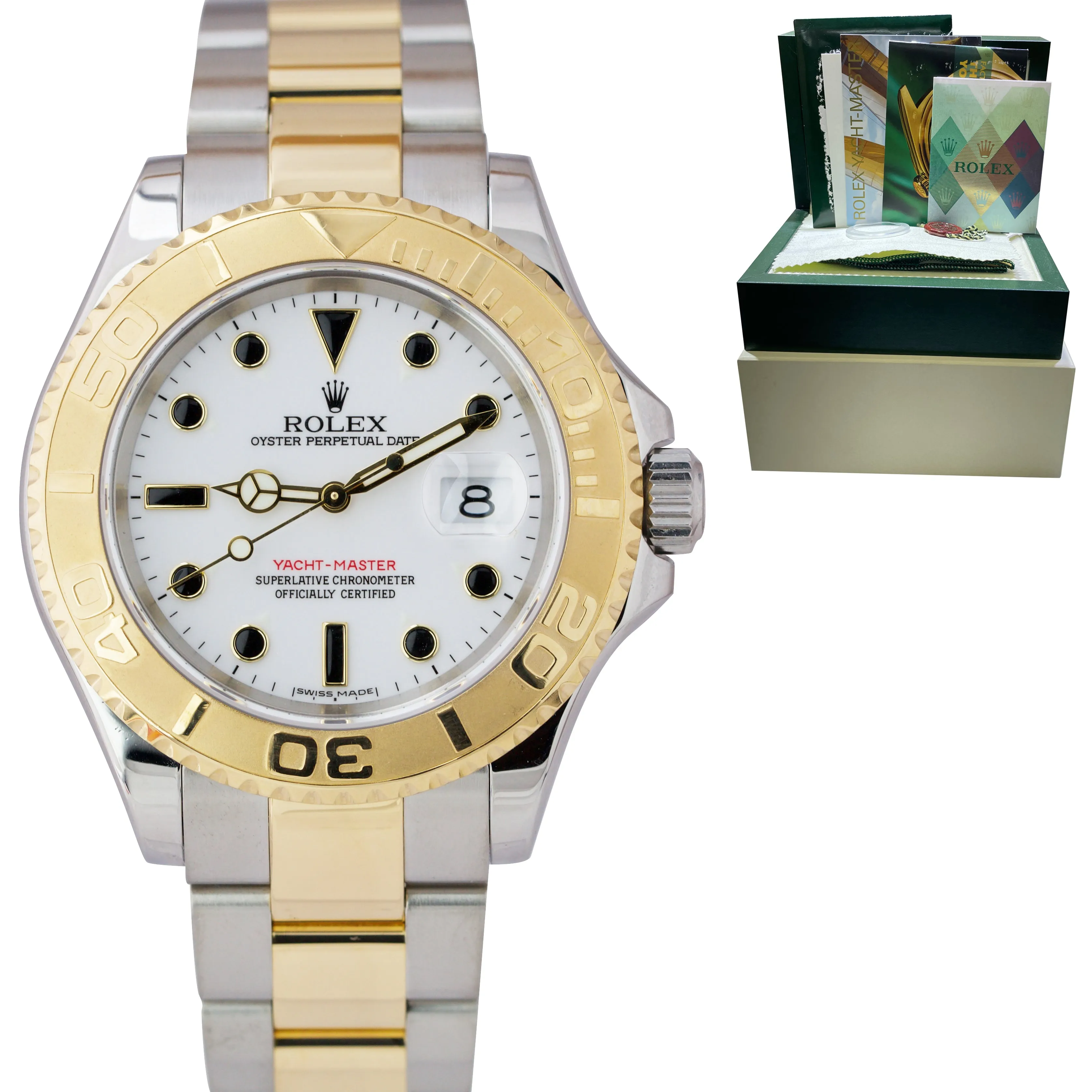 2009 Rolex Yacht-Master 16623 White 40mm 18K Two Tone Gold Steel Date Watch B P