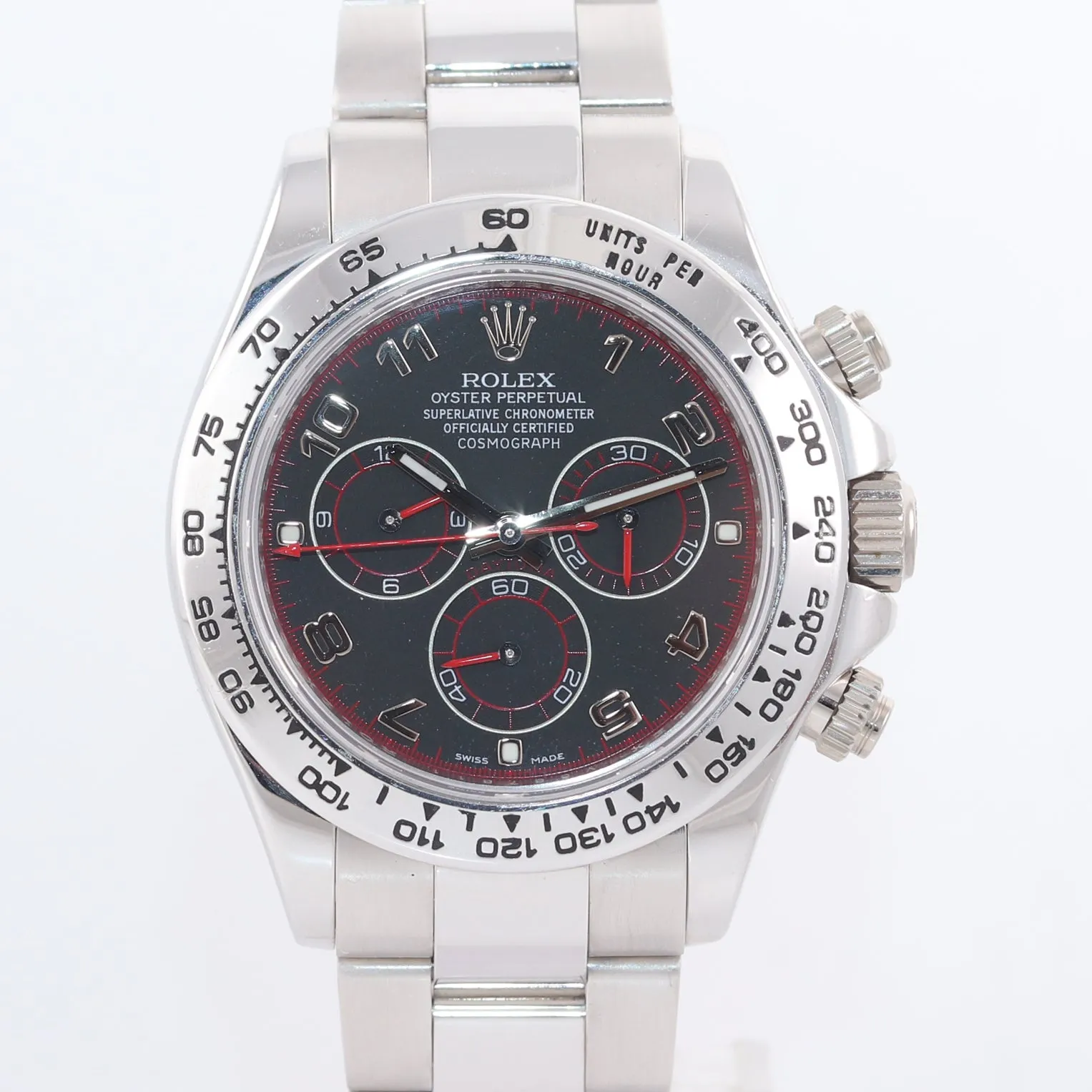 2010 MINT NEW BUCKLE Rolex Daytona Black Racing Dial 116509 18k White Gold Watch