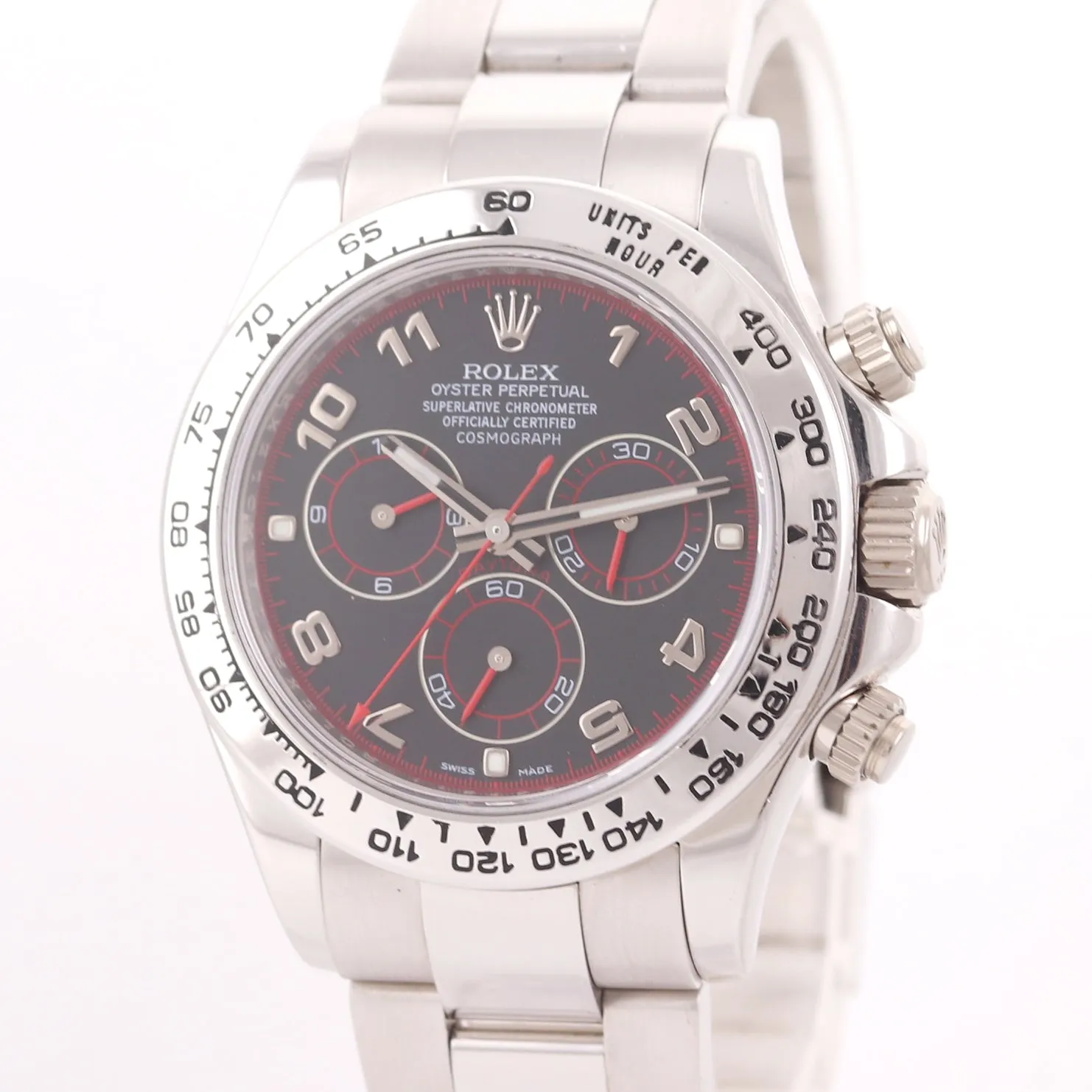 2010 MINT NEW BUCKLE Rolex Daytona Black Racing Dial 116509 18k White Gold Watch