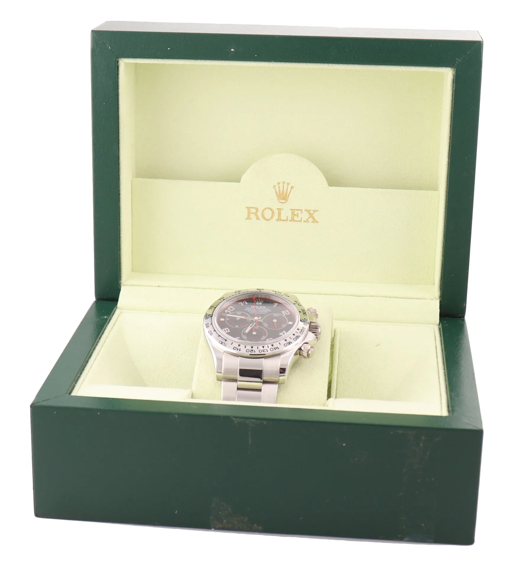 2010 MINT NEW BUCKLE Rolex Daytona Black Racing Dial 116509 18k White Gold Watch