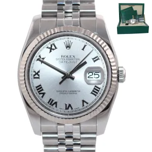 2013 Papers Rolex DateJust Steel Rhodium Dial 116234 36mm Super Jubilee Watch Bo