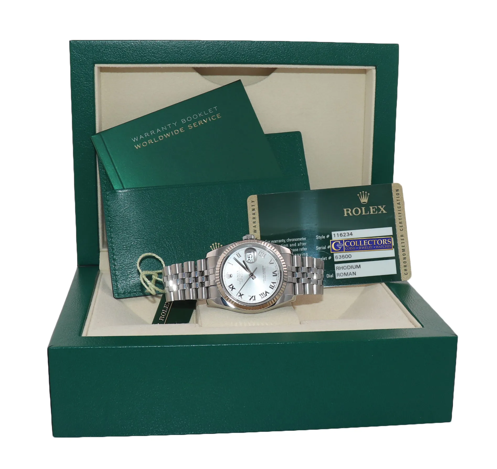2013 Papers Rolex DateJust Steel Rhodium Dial 116234 36mm Super Jubilee Watch Bo