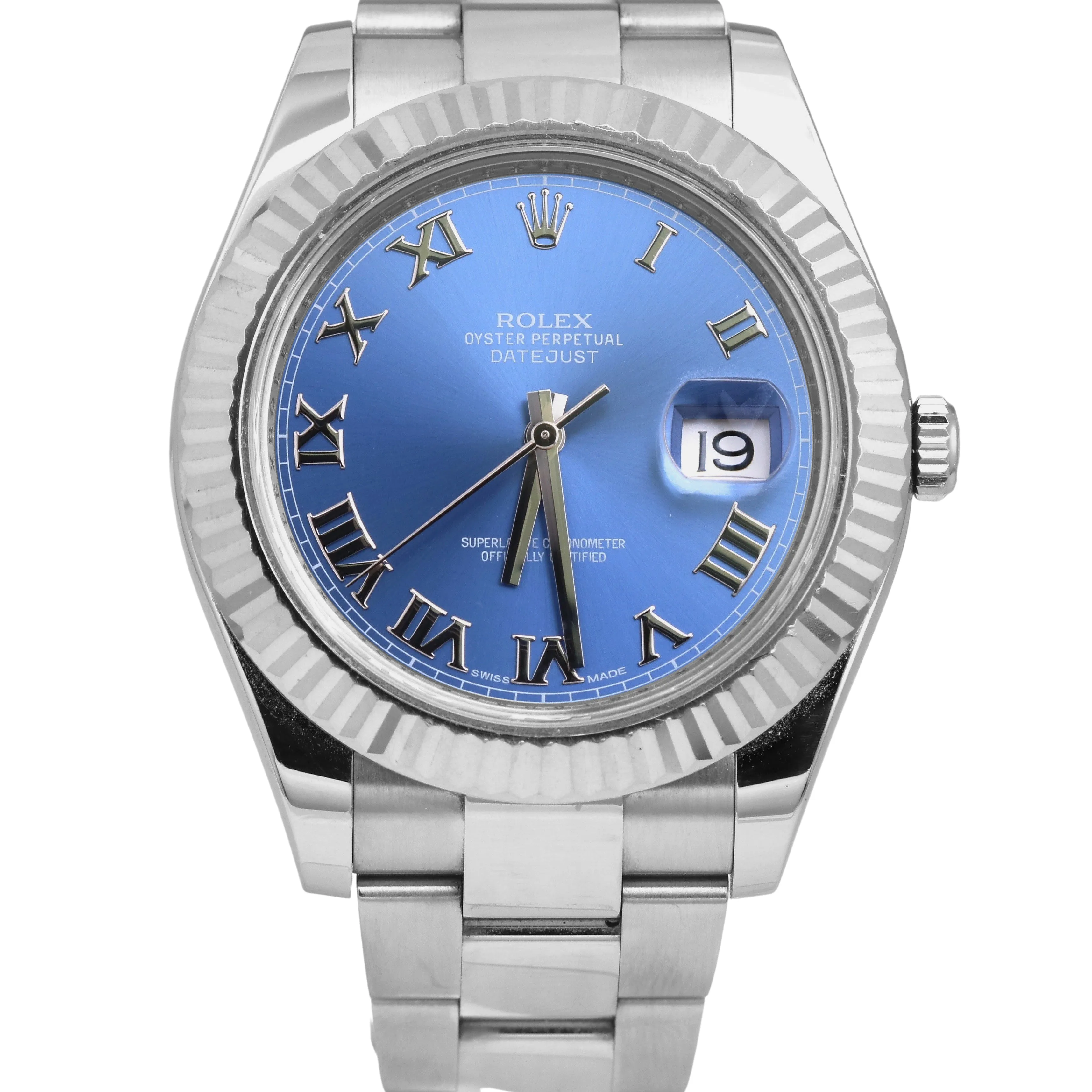 2013 Rolex Datejust II Blue Azzurro 41mm Stainless 18K White Gold Watch 116334