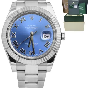 2013 Rolex Datejust II Blue Azzurro 41mm Stainless 18K White Gold Watch 116334