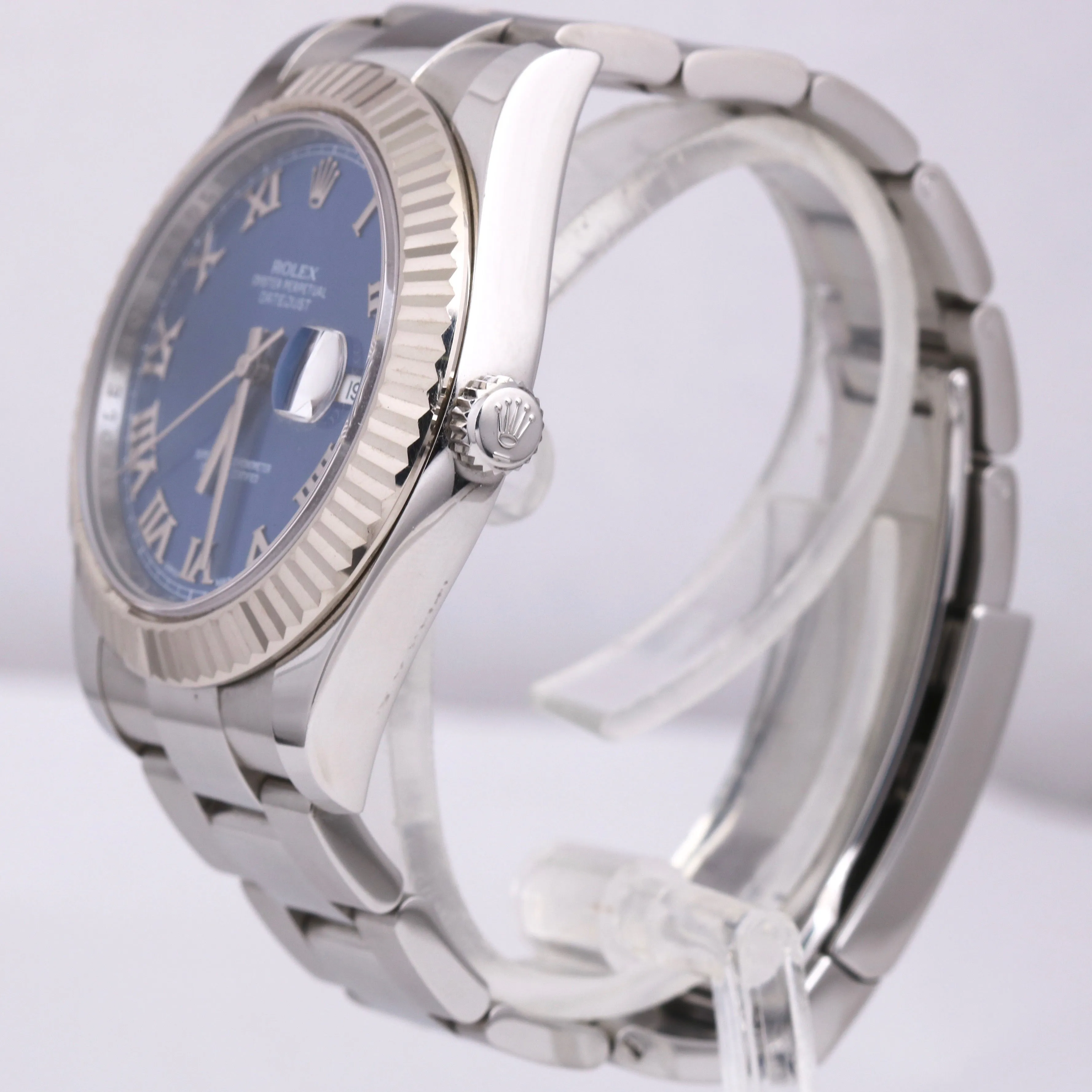 2013 Rolex Datejust II Blue Azzurro 41mm Stainless 18K White Gold Watch 116334