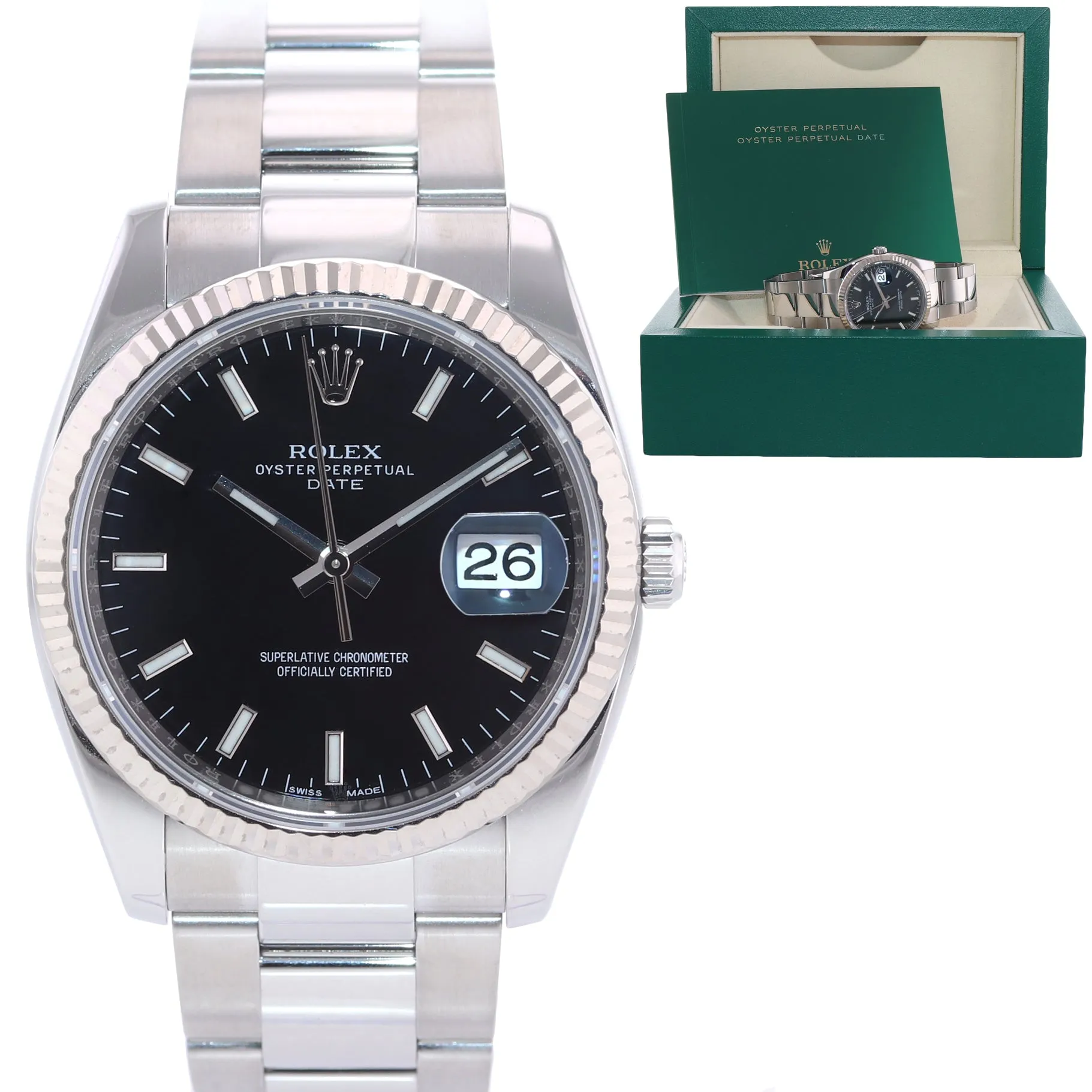 2014 Rolex Date 115234 Black Oyster Perpetual Fluted Watch Box