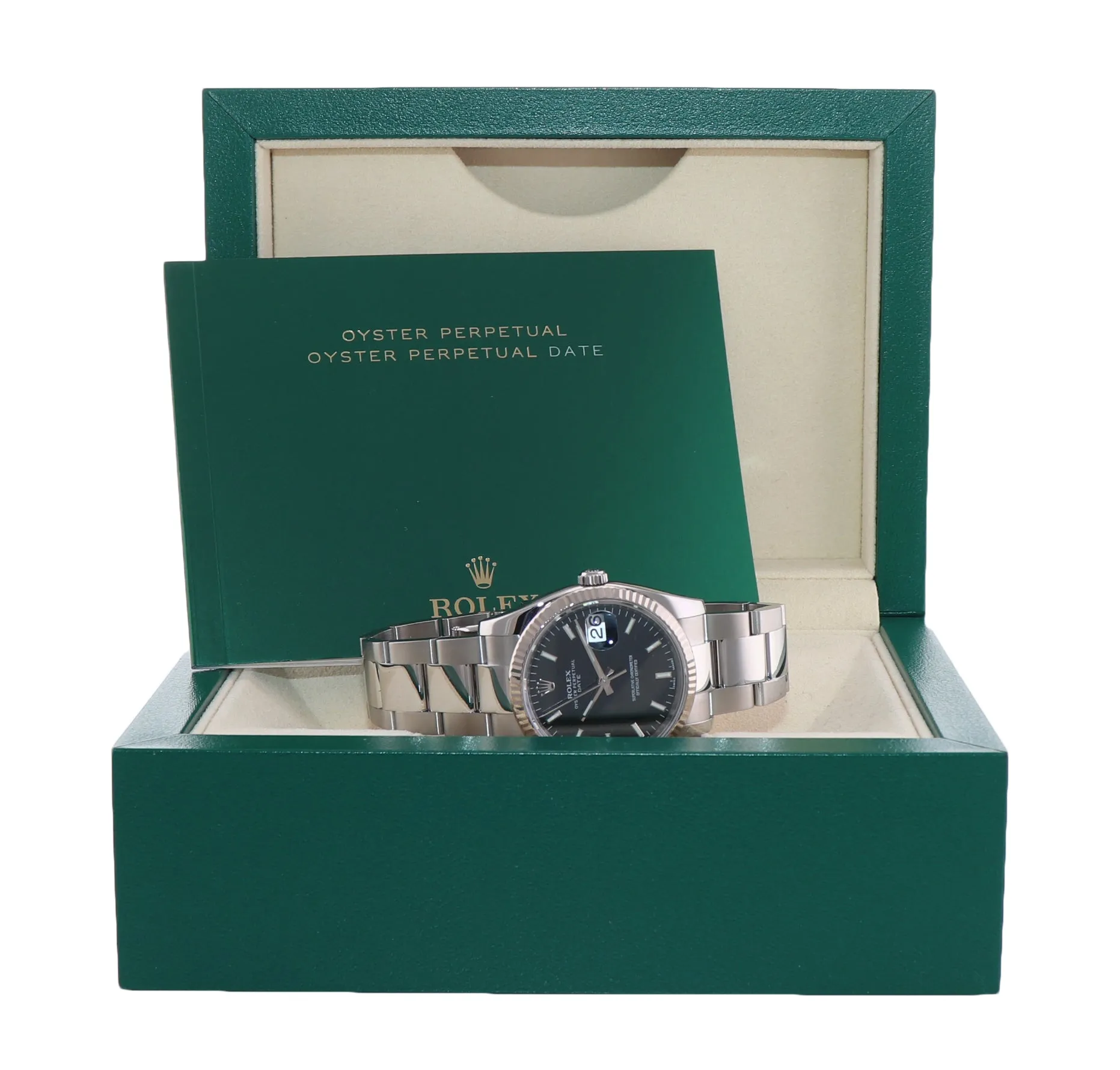2014 Rolex Date 115234 Black Oyster Perpetual Fluted Watch Box