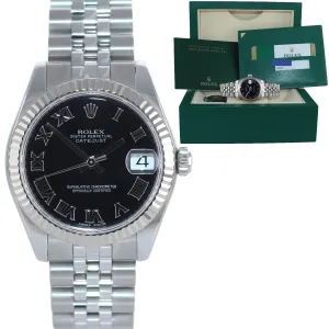 2015 Ladies Rolex DateJust MidSize 31mm Black Roman Fluted Steel 178274 Watch Bo
