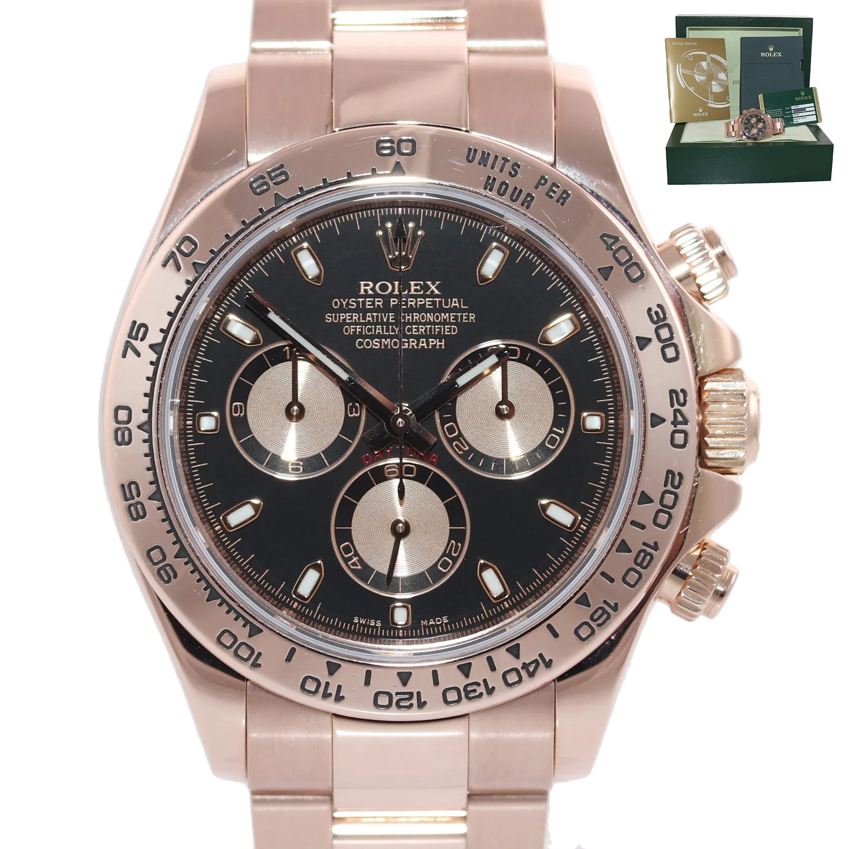 2015 PAPERS MINT Rolex Daytona 18k Rose Gold 116505 Black Dial Watch Box