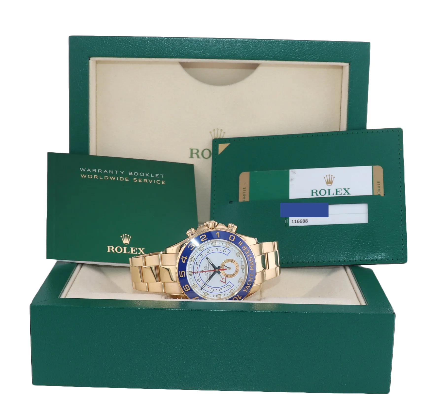 2016 PAPERS BLUE HANDS Men's Rolex Yacht-Master 2 Yellow Gold 116688 44mm Watch