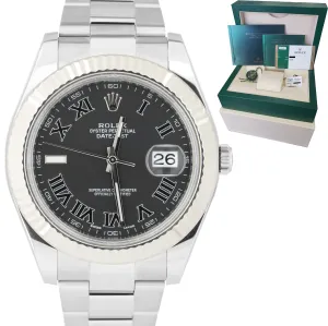 2016 Rolex Datejust II 2 41MM Gray Black Roman 116334 Steel 18K White Gold Watch