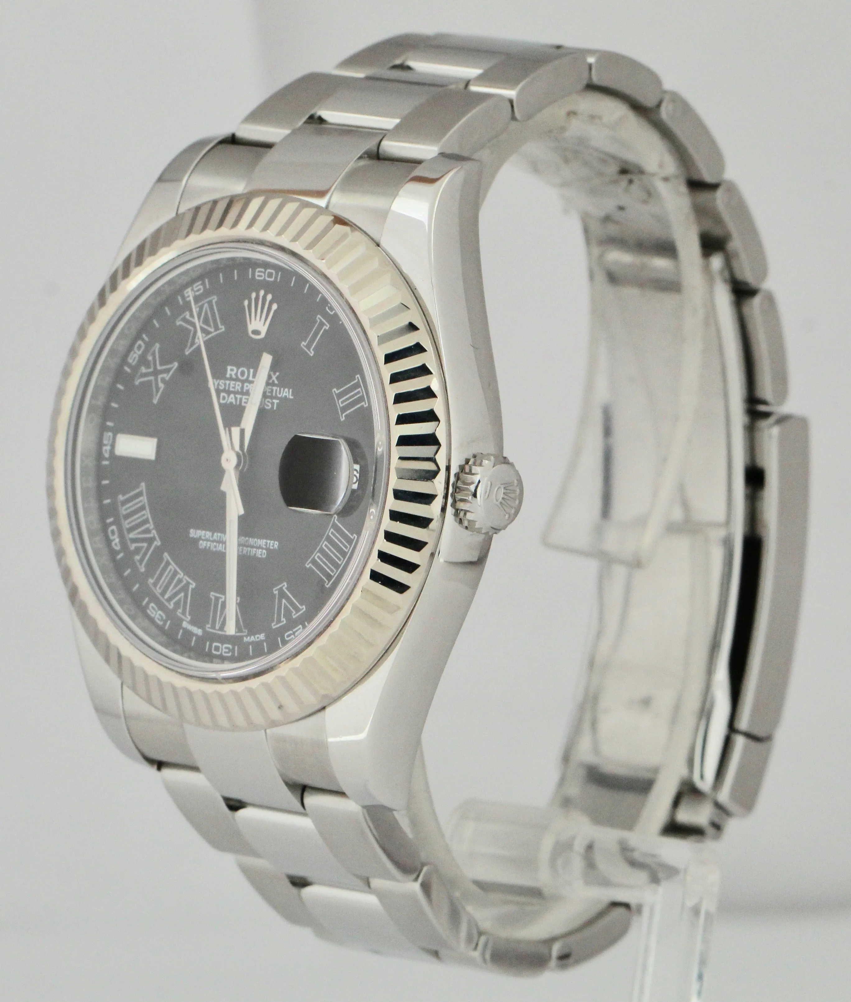 2016 Rolex Datejust II 2 41MM Gray Black Roman 116334 Steel 18K White Gold Watch