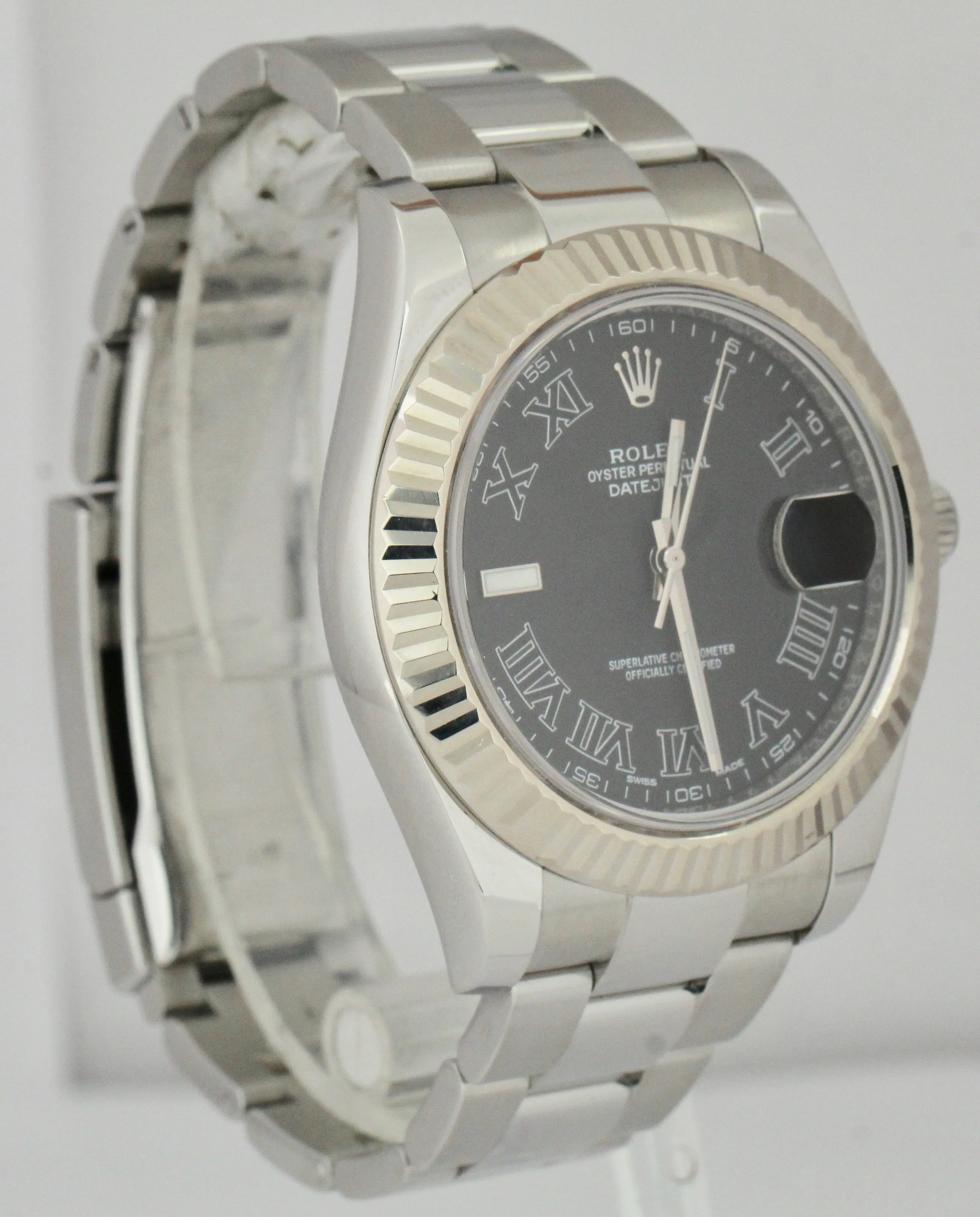 2016 Rolex Datejust II 2 41MM Gray Black Roman 116334 Steel 18K White Gold Watch