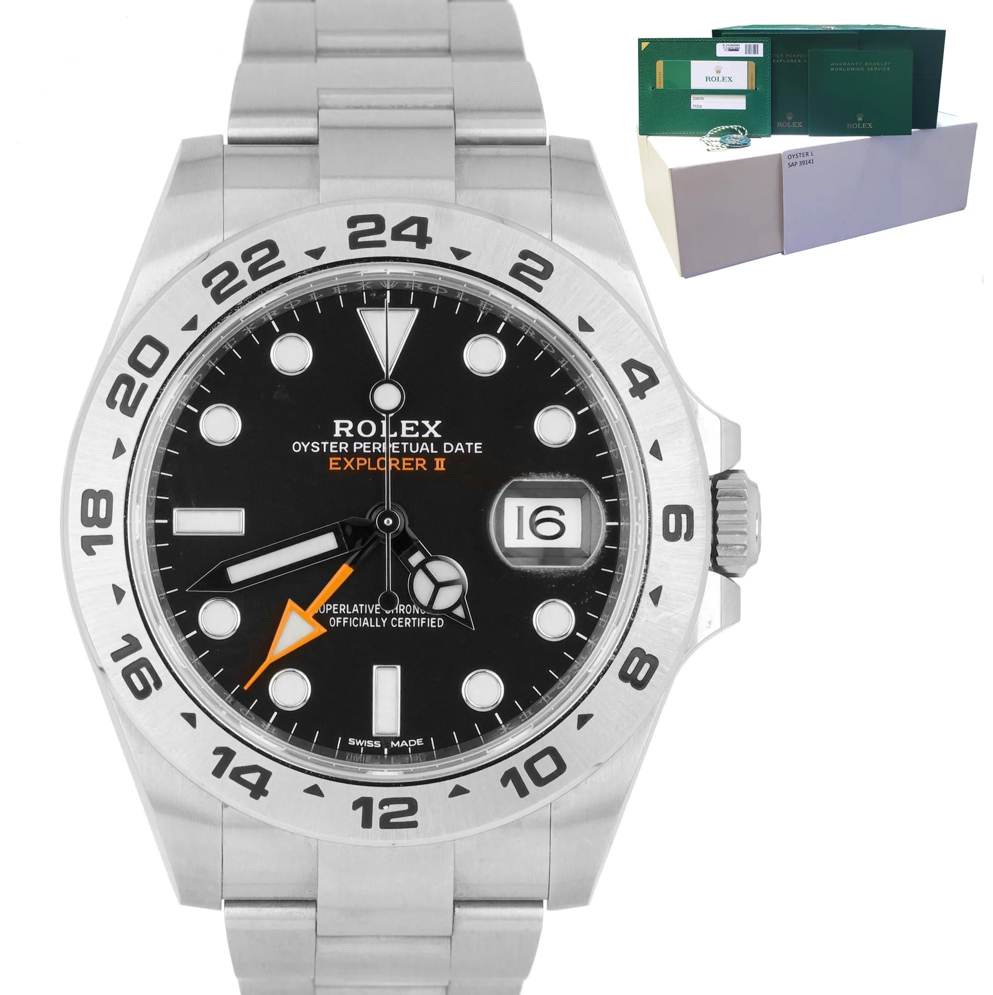 2018 LNIB Rolex Explorer II 42mm 216570 Black Orange Stainless GMT Date Watch
