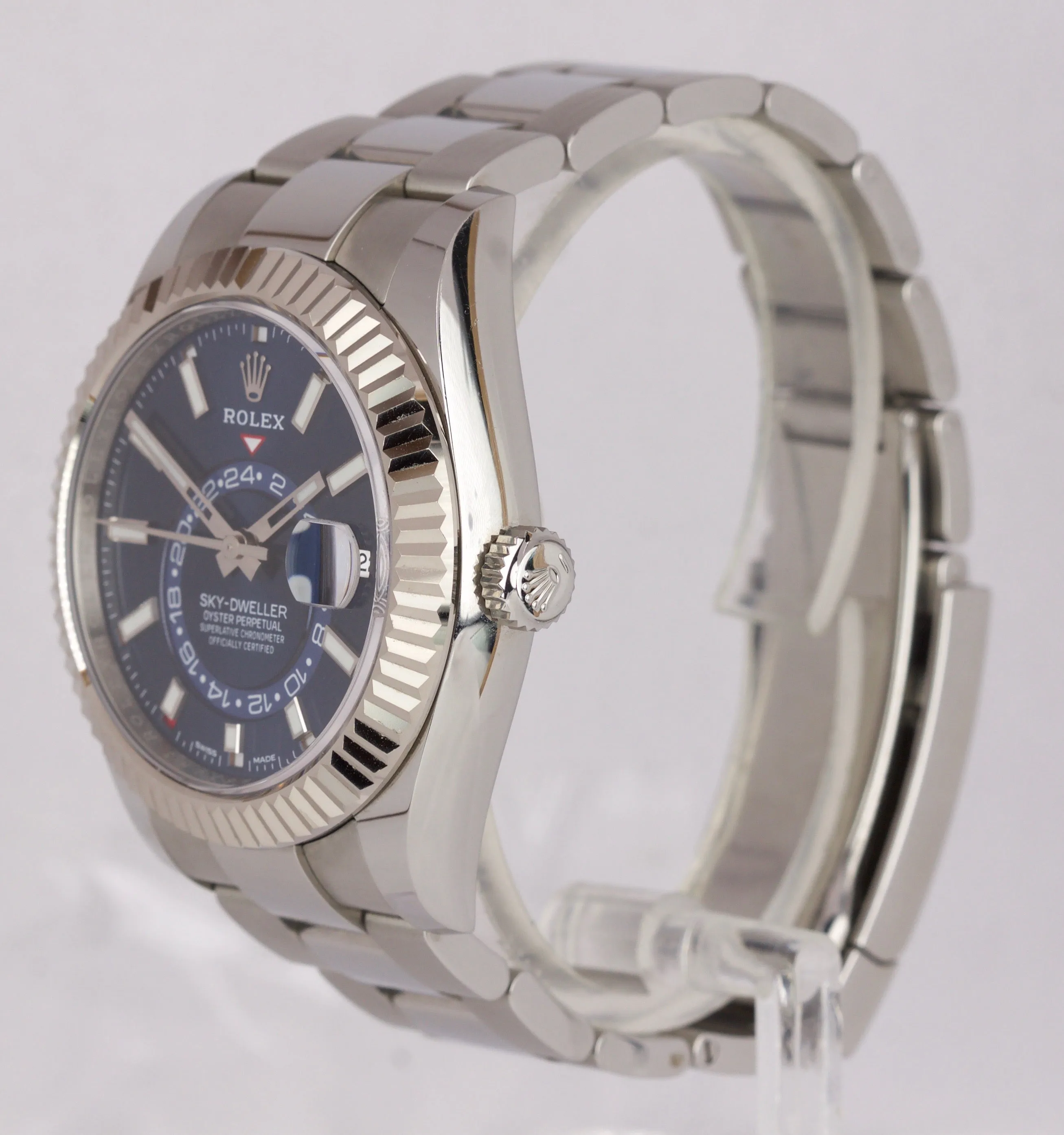 2019 MINT Rolex Sky-Dweller Stainless White Gold BLUE DIAL 326934 42mm Watch
