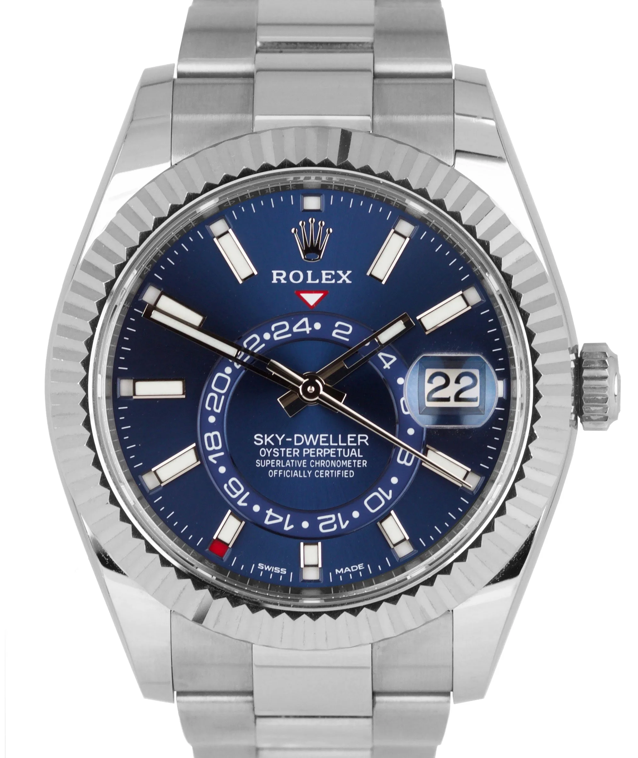 2019 MINT Rolex Sky-Dweller Stainless White Gold BLUE DIAL 326934 42mm Watch