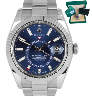 2019 MINT Rolex Sky-Dweller Stainless White Gold BLUE DIAL 326934 42mm Watch