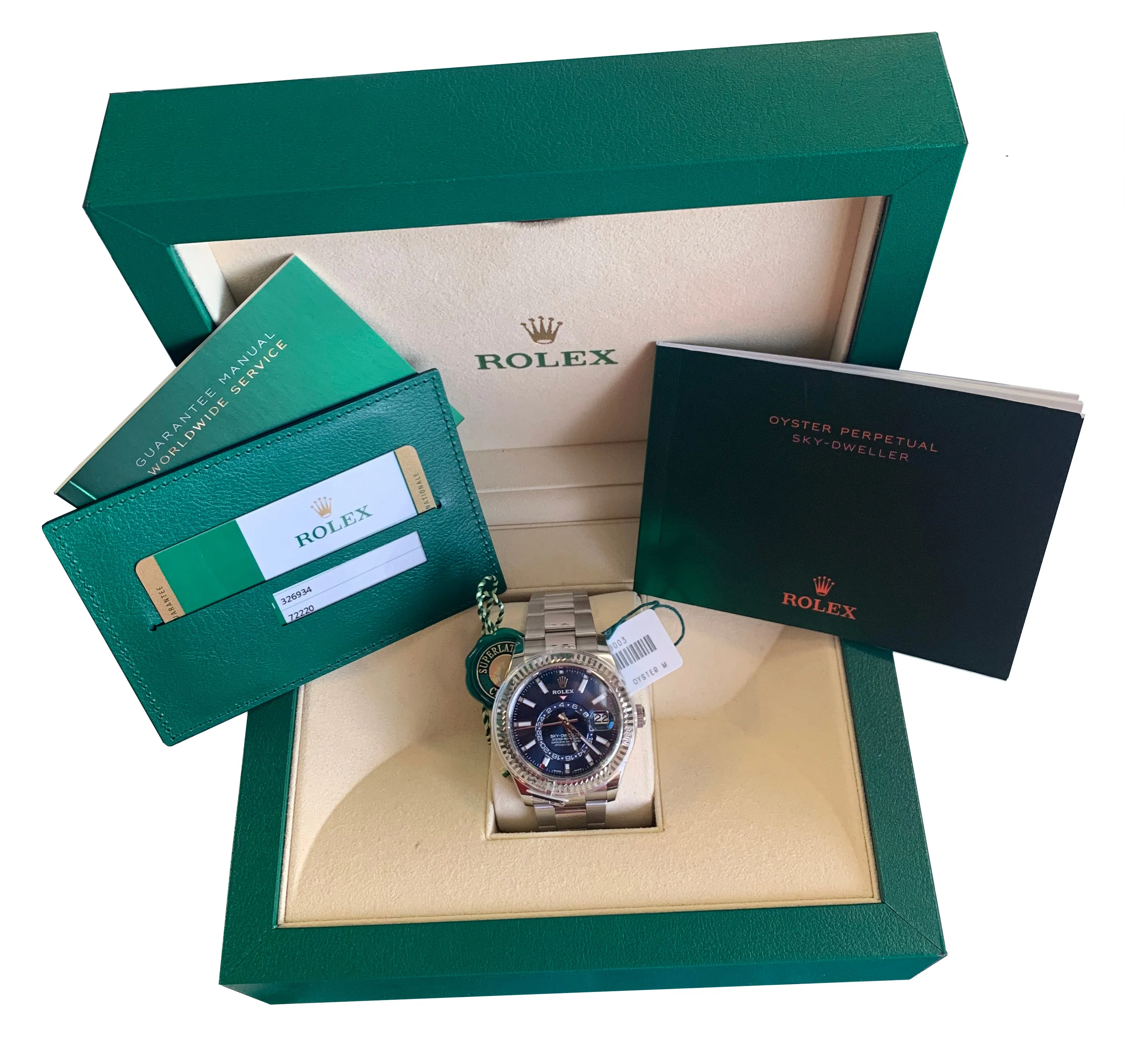 2019 MINT Rolex Sky-Dweller Stainless White Gold BLUE DIAL 326934 42mm Watch