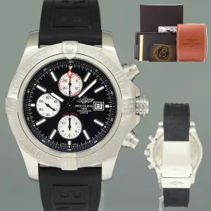 2019 PAPERS Breitling Chrono Super Avenger 48 A13371 Steel Black Chronograph Watch