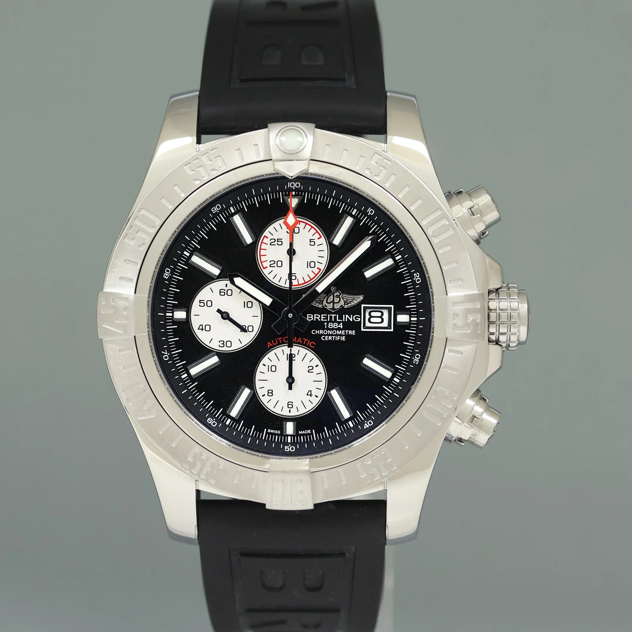 2019 PAPERS Breitling Chrono Super Avenger 48 A13371 Steel Black Chronograph Watch