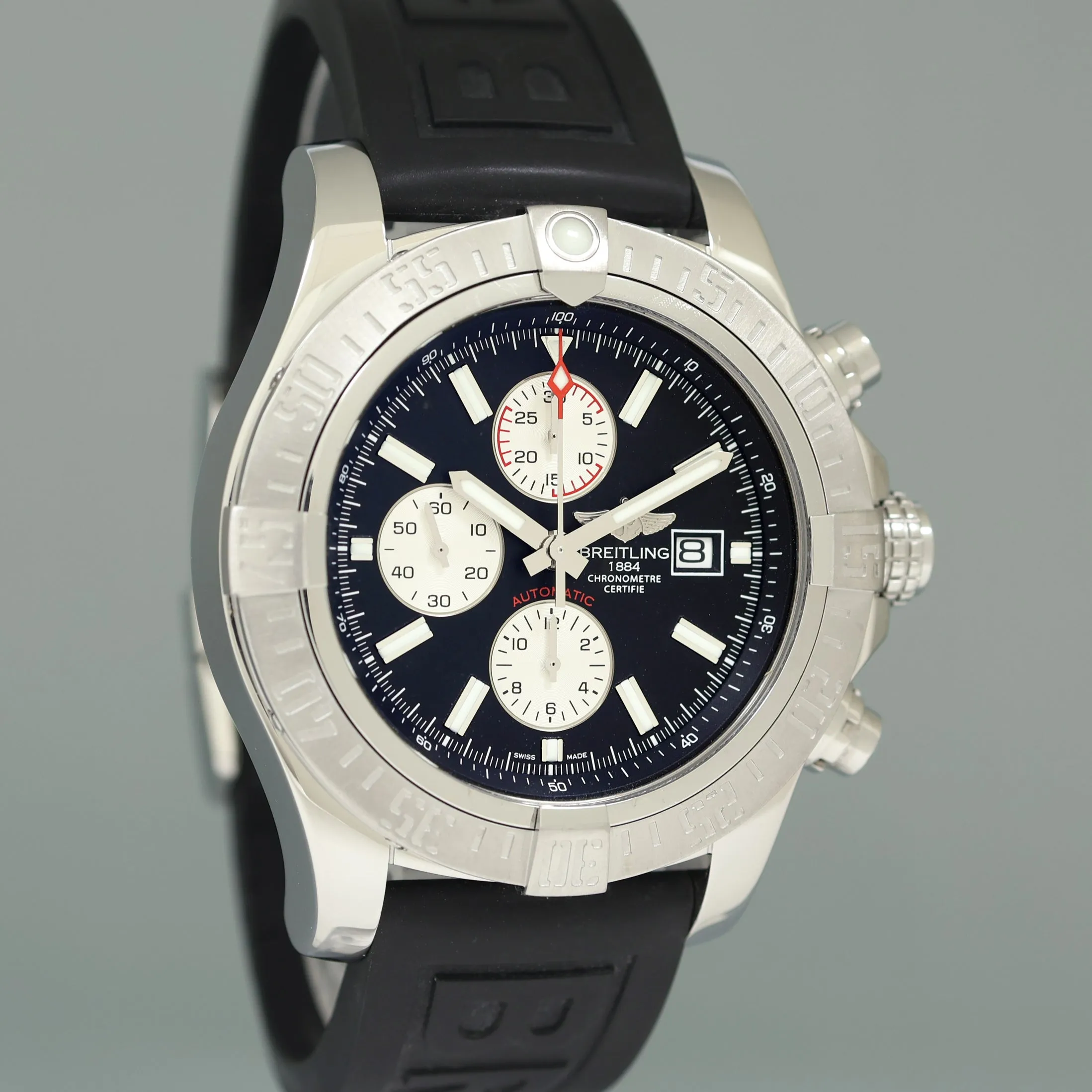 2019 PAPERS Breitling Chrono Super Avenger 48 A13371 Steel Black Chronograph Watch