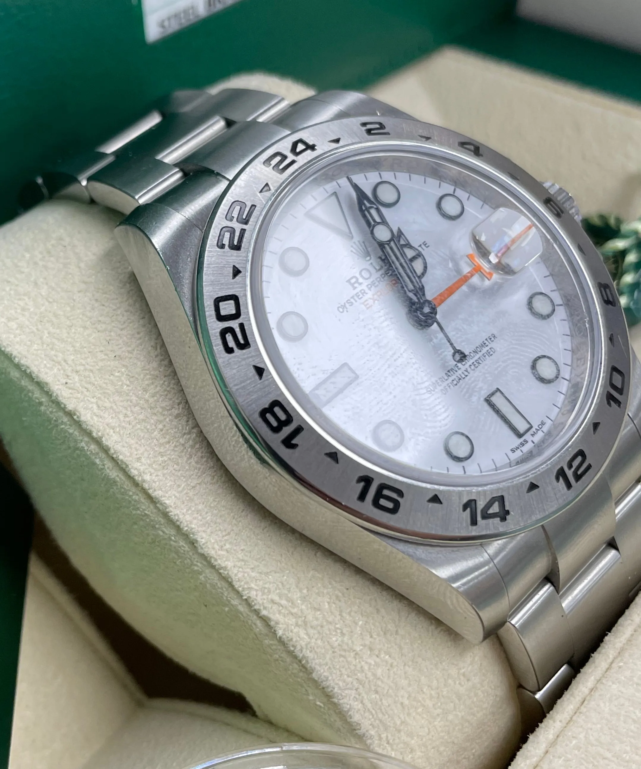2019 Rolex Explorer II 42mm White Orange Stainless Steel GMT Date Watch 216570
