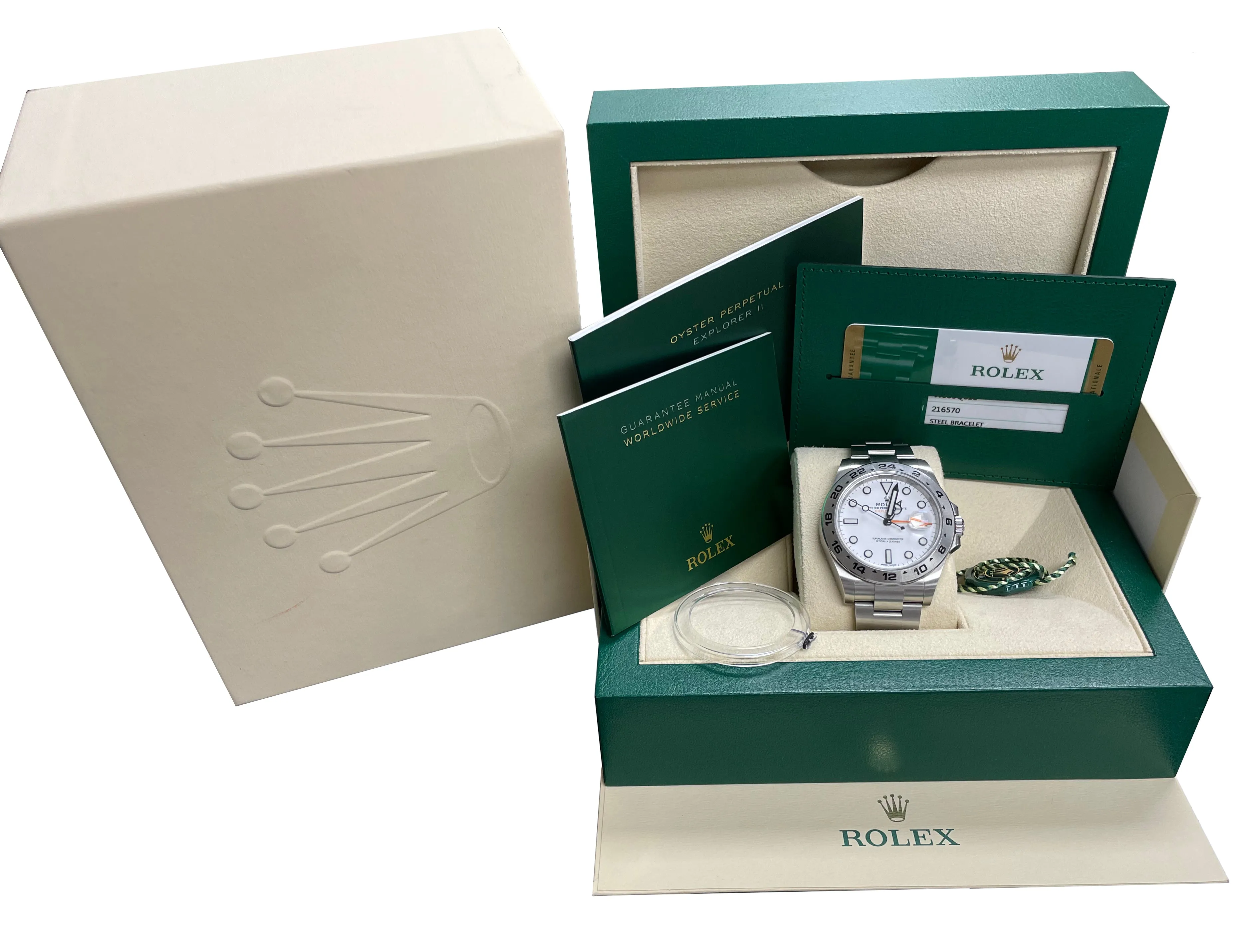 2019 Rolex Explorer II 42mm White Orange Stainless Steel GMT Date Watch 216570