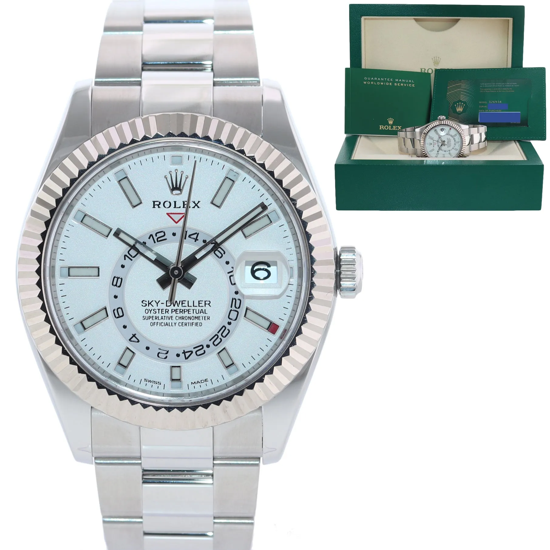 2020 PAPERS Rolex Sky-Dweller Stainless White Gold White 42mm 326934 Watch Box