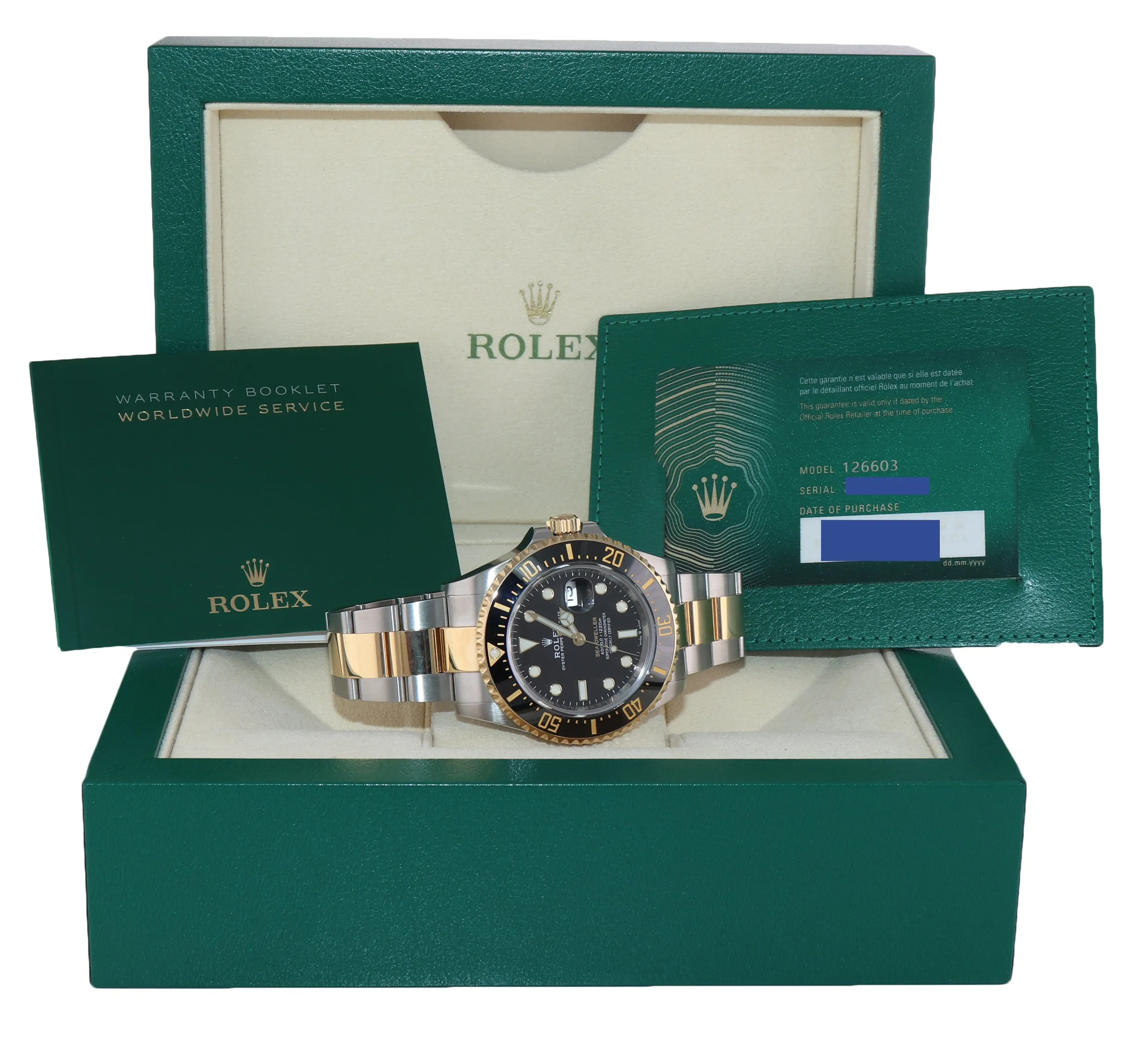 2021 PAPERS NEW Rolex Sea-Dweller 43mm 126603 Two-Tone Yellow Gold Watch Box