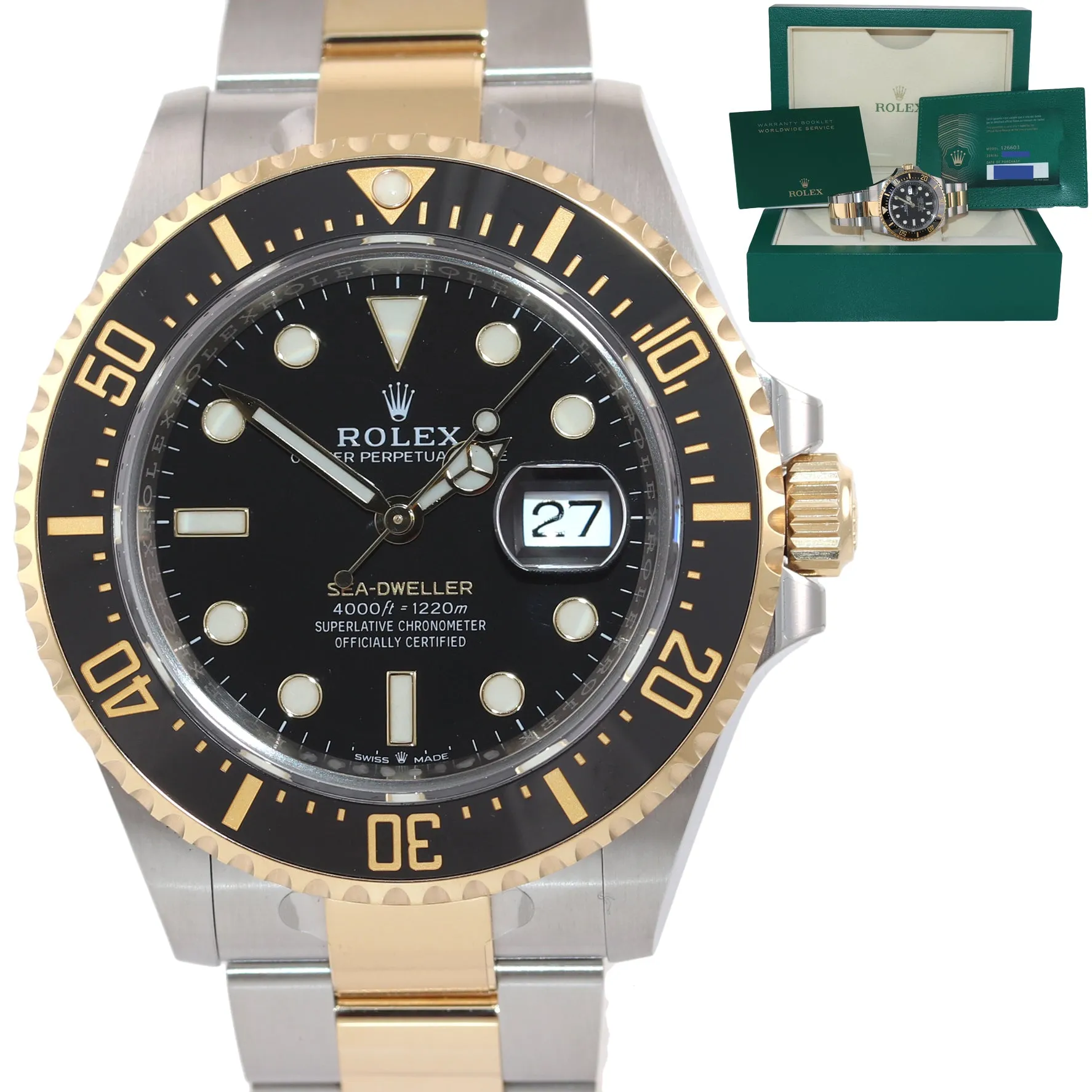 2021 PAPERS NEW Rolex Sea-Dweller 43mm 126603 Two-Tone Yellow Gold Watch Box