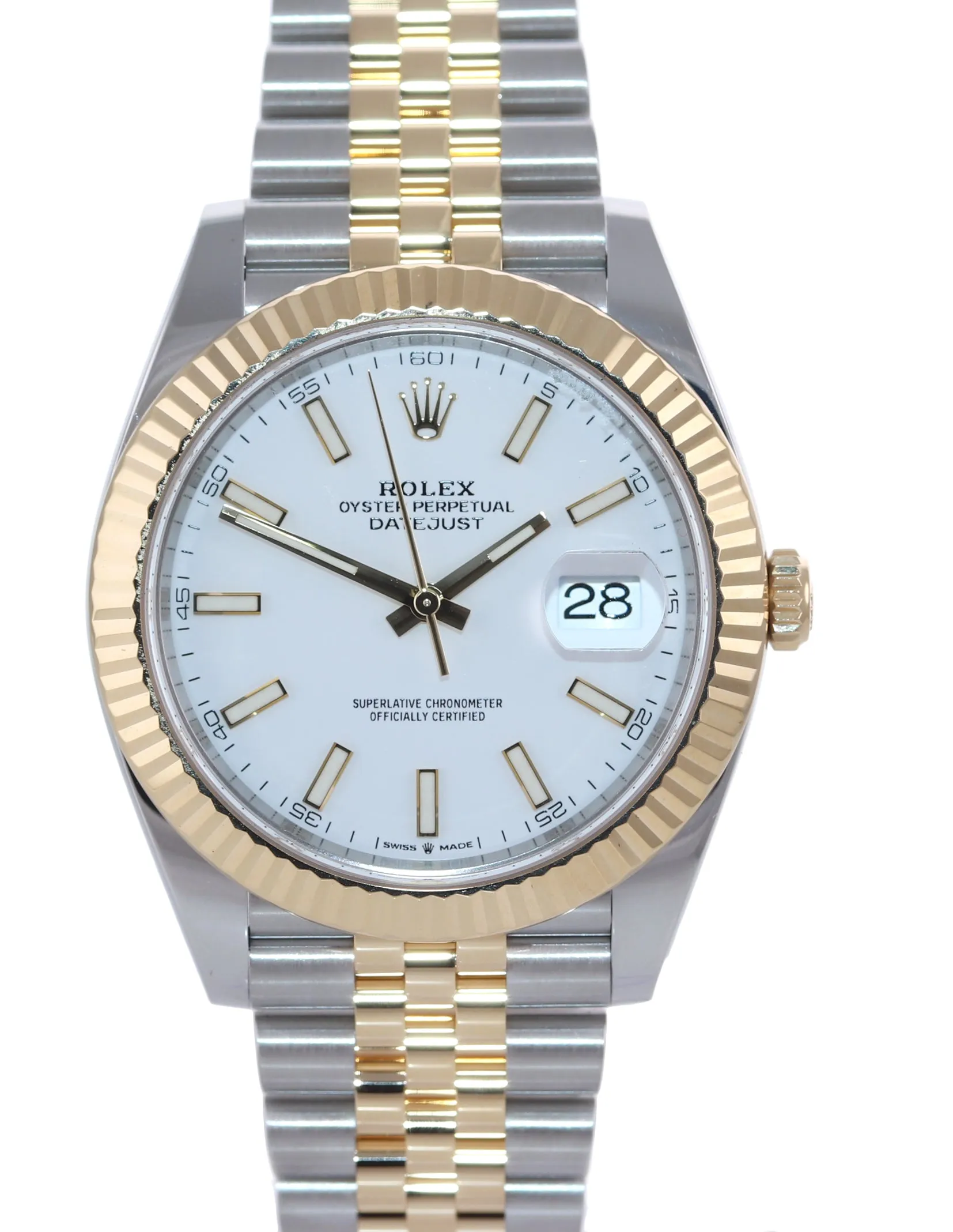 2021 PAPERS Rolex DateJust 41 126333 Two Tone Gold Jubilee White Dial 41 Watch