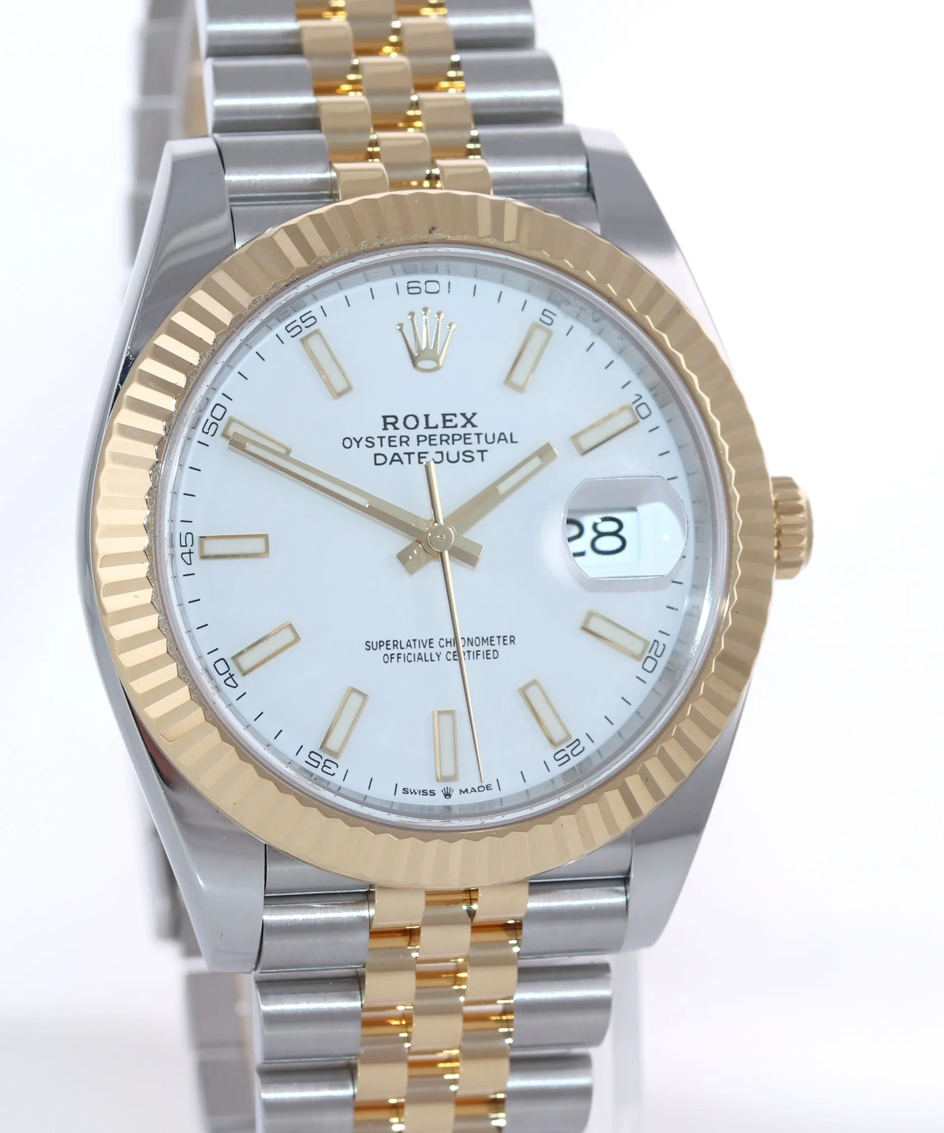 2021 PAPERS Rolex DateJust 41 126333 Two Tone Gold Jubilee White Dial 41 Watch