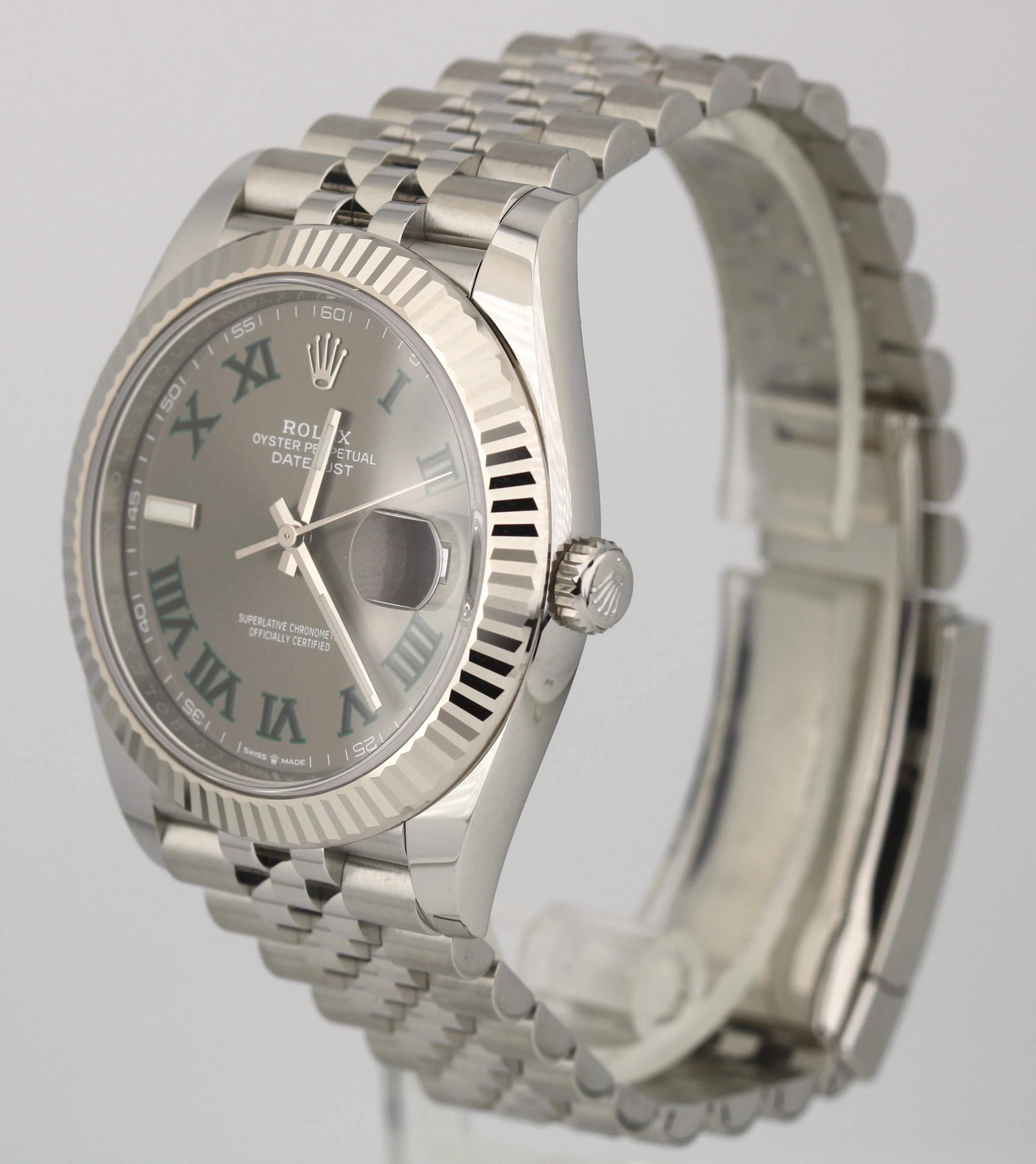 2021 Rolex DateJust 41 126334 41mm Wimbledon Gray Stainless 18k Bezel Jubilee