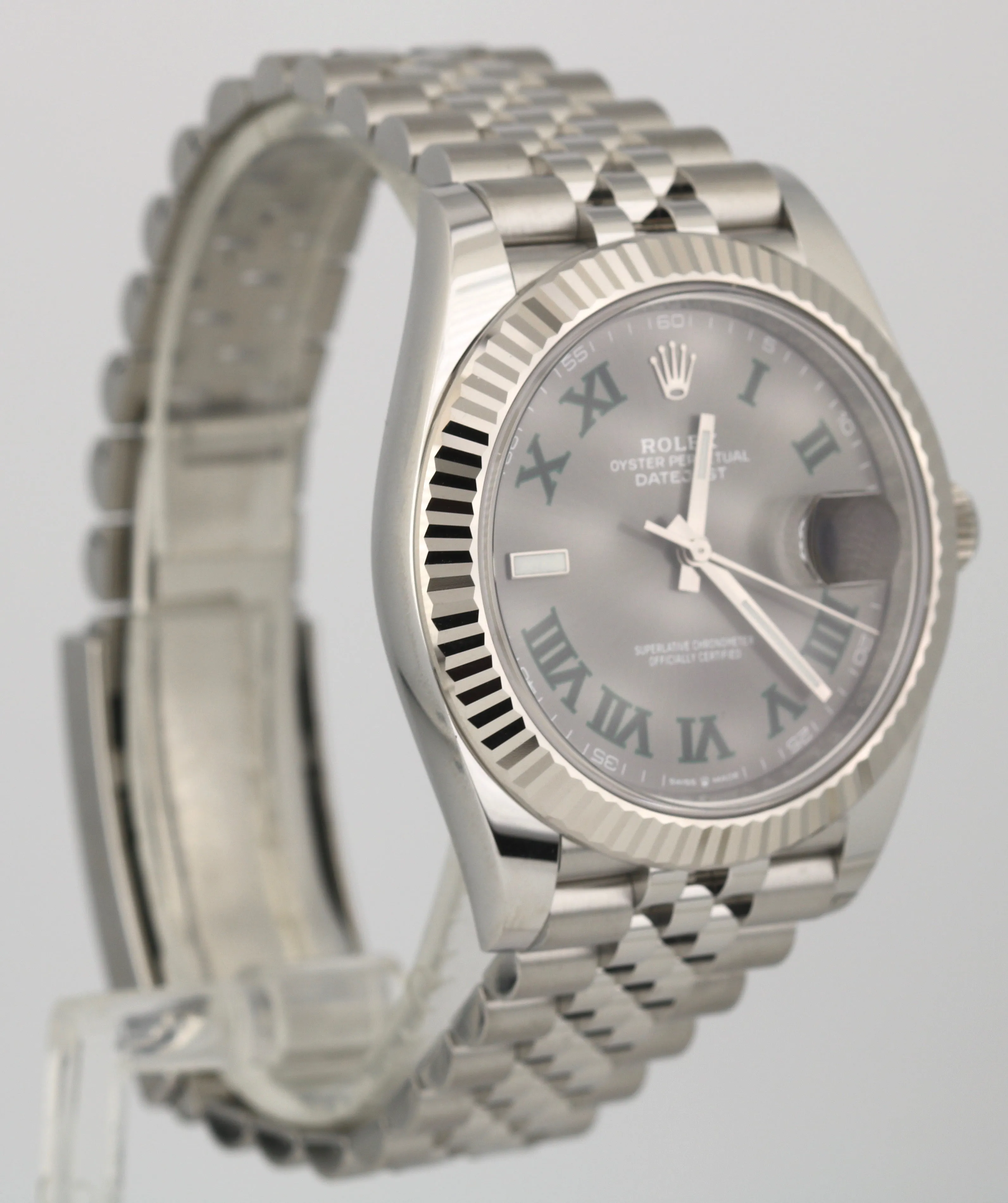 2021 Rolex DateJust 41 126334 41mm Wimbledon Gray Stainless 18k Bezel Jubilee