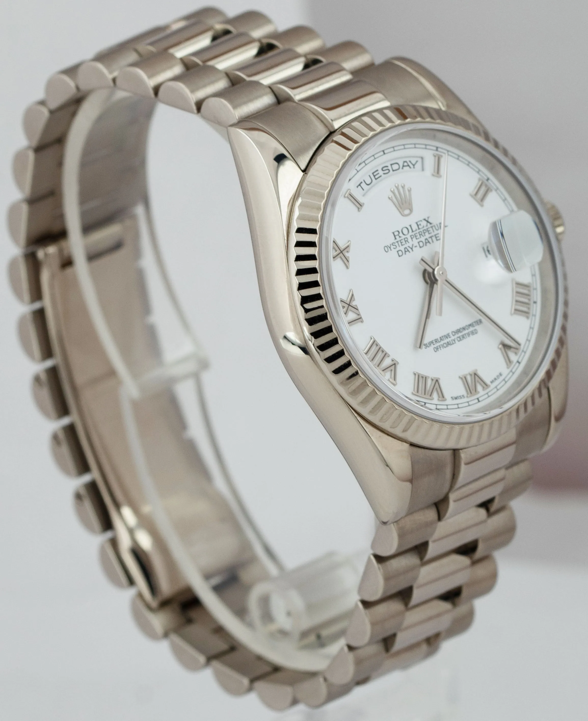 2022 RSC Day-Date President 36mm 18K White Gold White Roman Dial Watch 118239