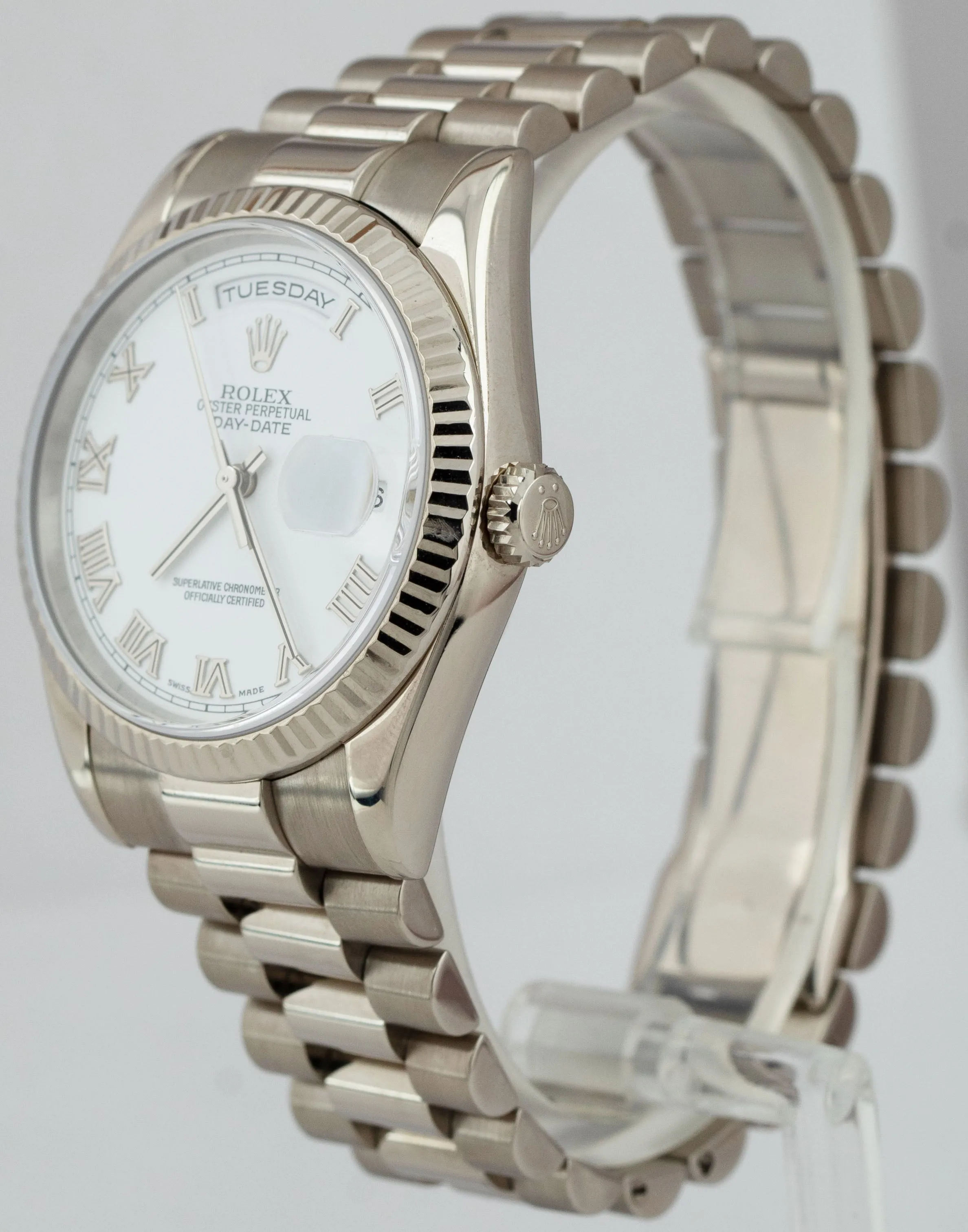 2022 RSC Day-Date President 36mm 18K White Gold White Roman Dial Watch 118239