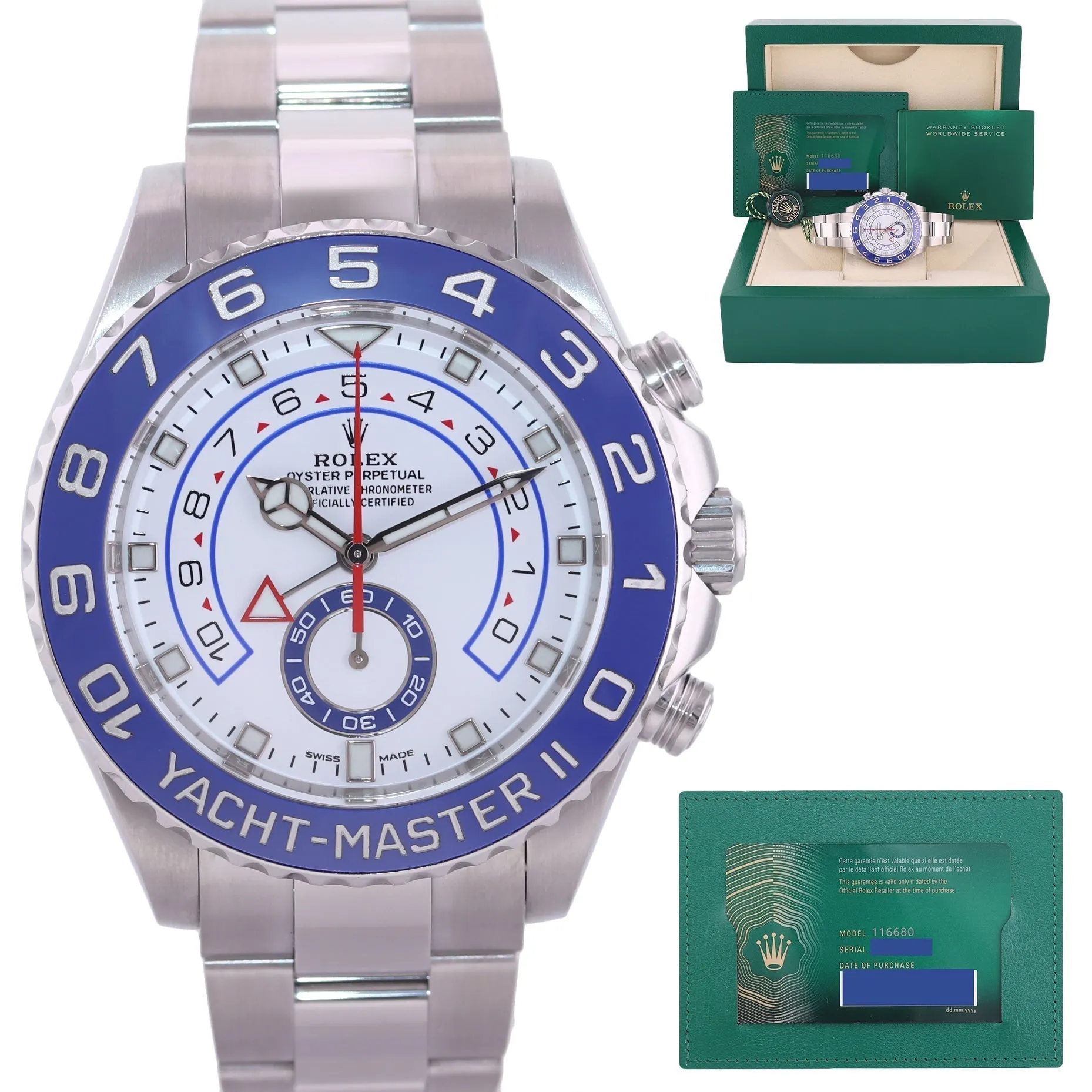 2023 NEW PAPERS Rolex Yacht-Master 2 NEW MERC HANDS Steel Blue 116680 Watch Box