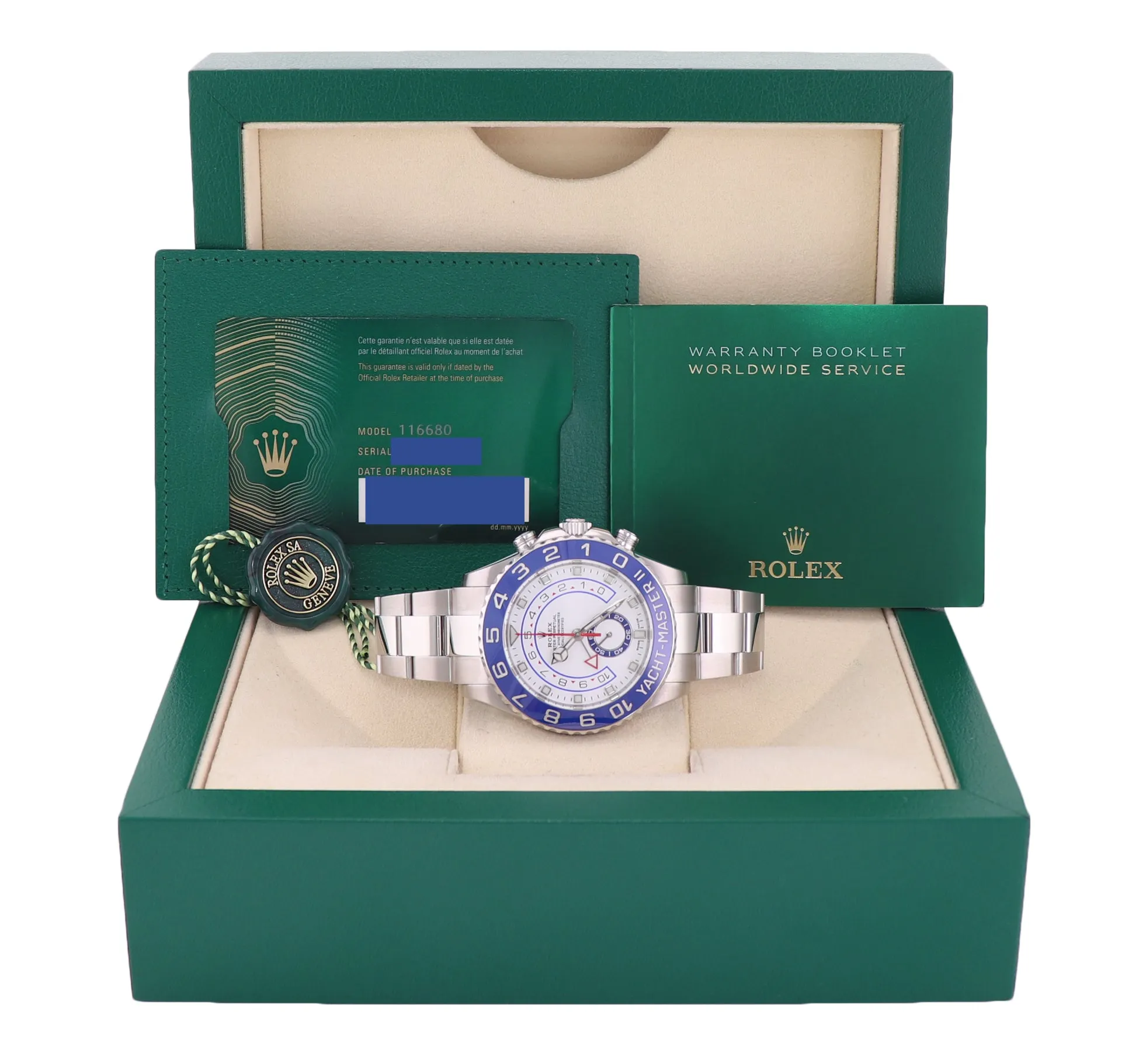 2023 NEW PAPERS Rolex Yacht-Master 2 NEW MERC HANDS Steel Blue 116680 Watch Box