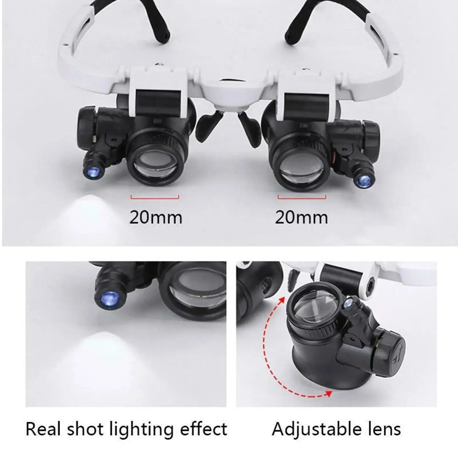 2XLED Watch Jeweller Repair Magnifier eye glasses Adjustable Magnifying Head