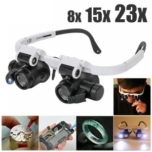 2XLED Watch Jeweller Repair Magnifier eye glasses Adjustable Magnifying Head
