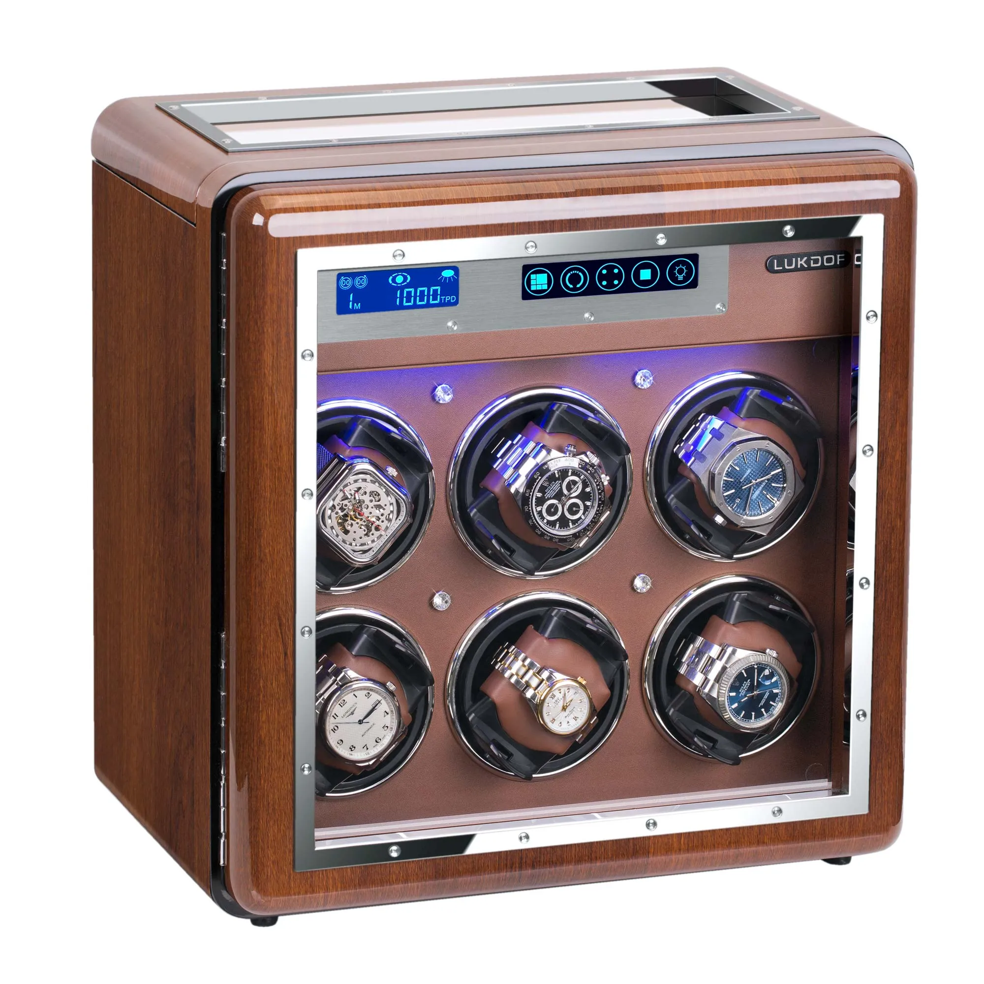 6 4 Walnut Wood Automatic Quad Watch Winder, LUKDOF