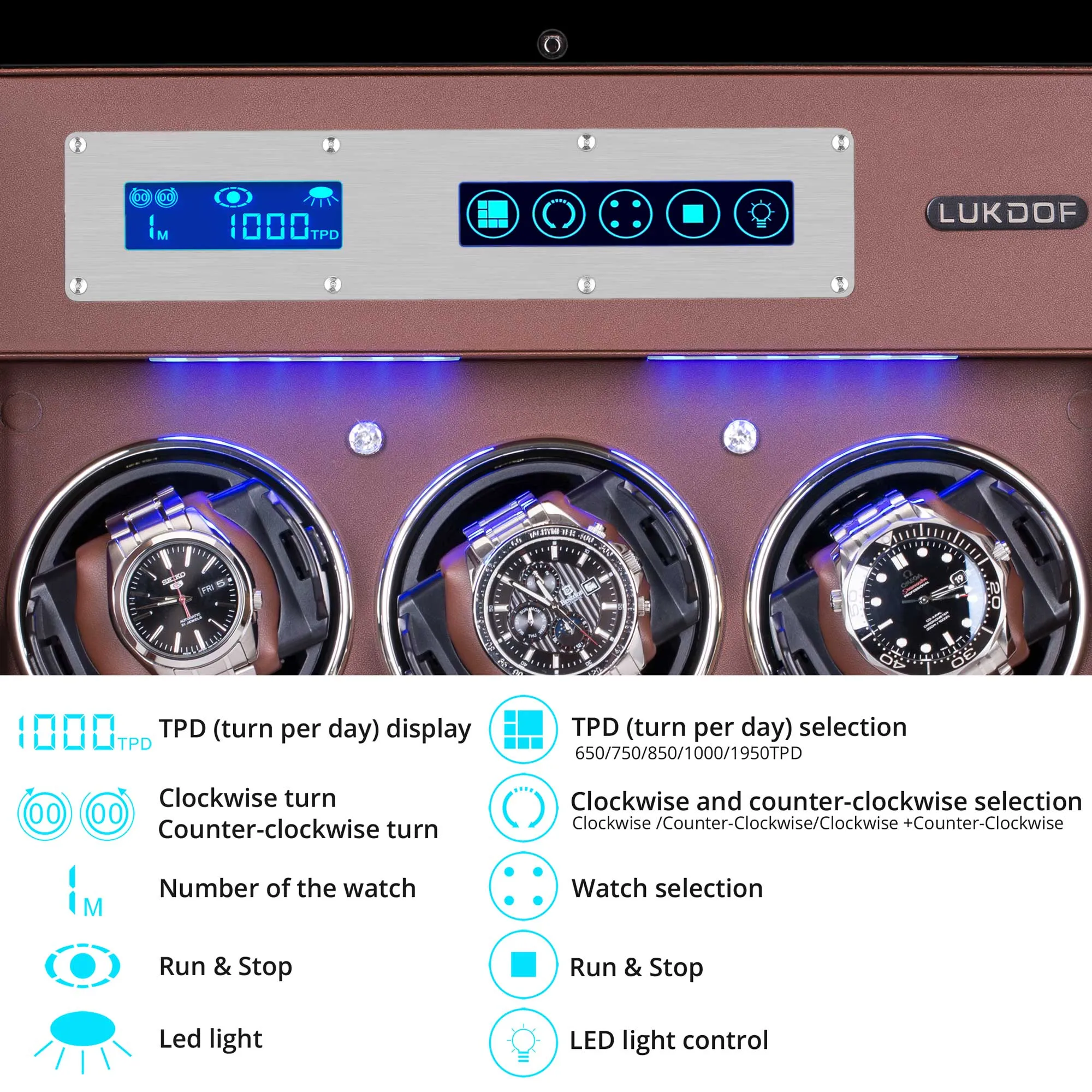 6 4 Walnut Wood Automatic Quad Watch Winder, LUKDOF