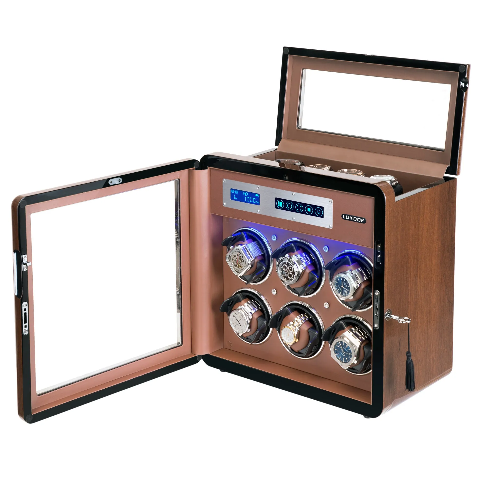 6 4 Walnut Wood Automatic Quad Watch Winder, LUKDOF