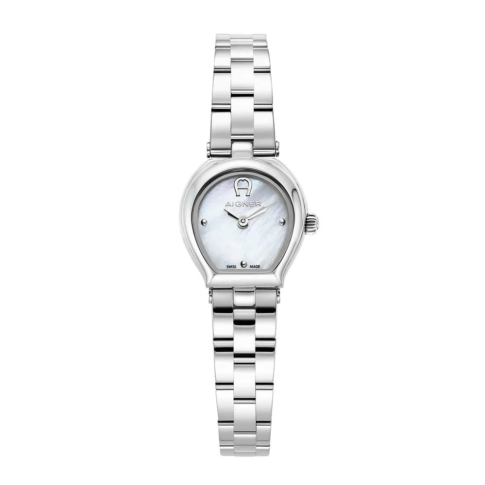 Aigner Trani Ladies White MOP Dial Two Tone Stainless Steel Silver Gold Plated Watch