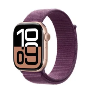 Apple Watch Series 10 GPS 46mm Rose Gold Aluminium Case with Plum Sport Loop